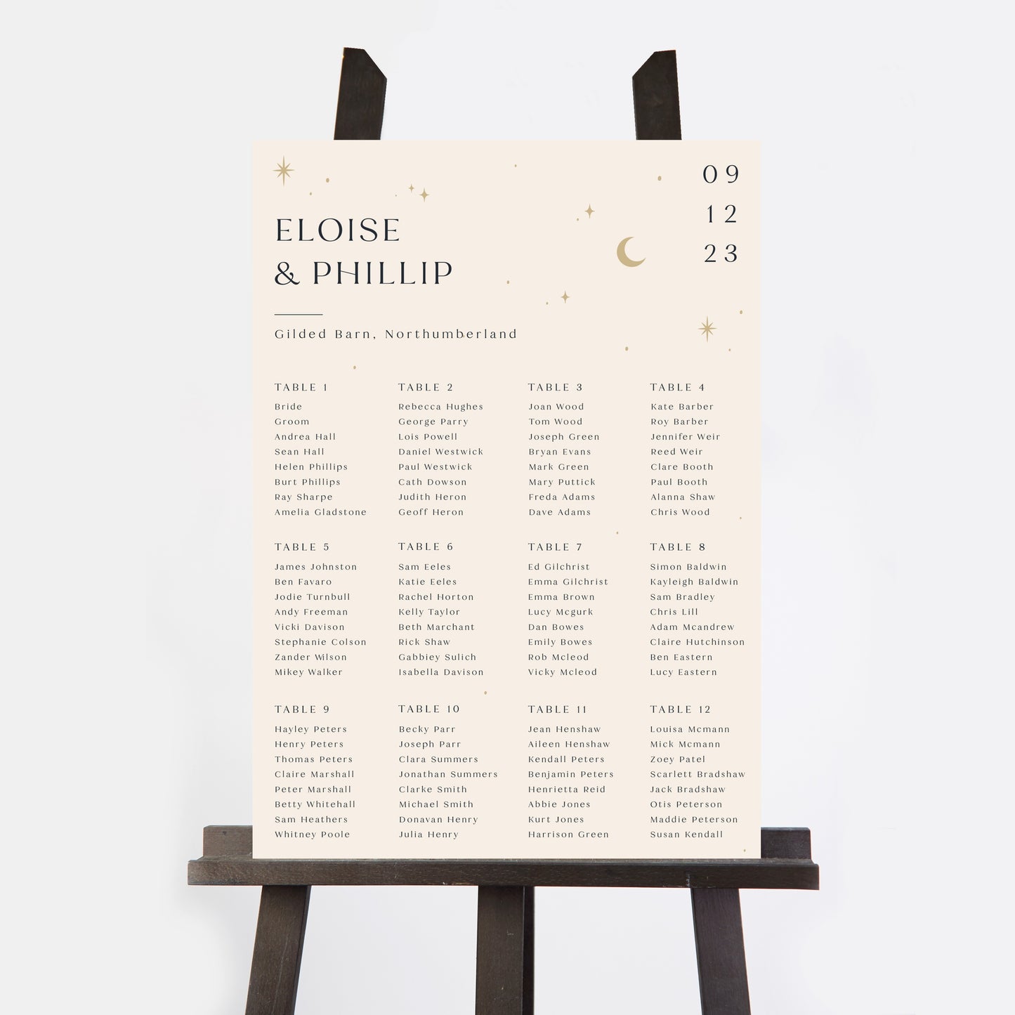 Celestial Night Sky Personalised Wedding Table Plan