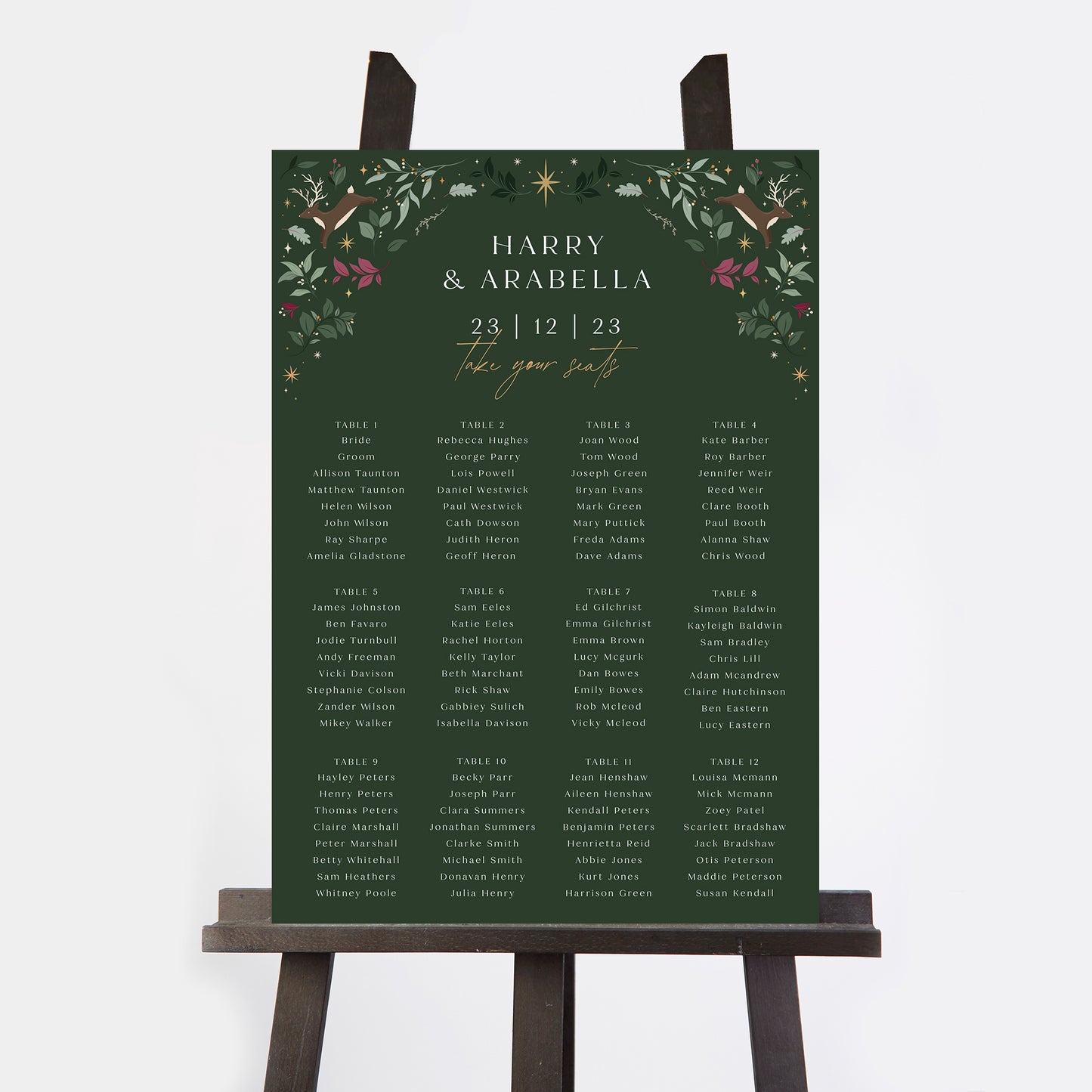 Winter Christmas Personalised Wedding Table Plan