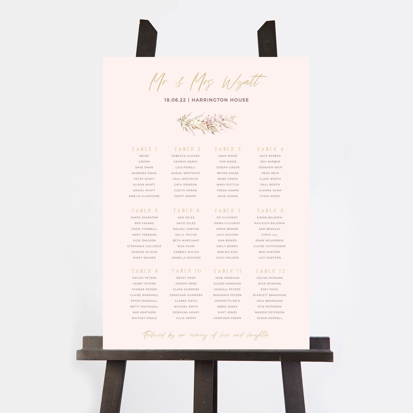 Dried Flower Hoop Personalised Wedding Table Plan