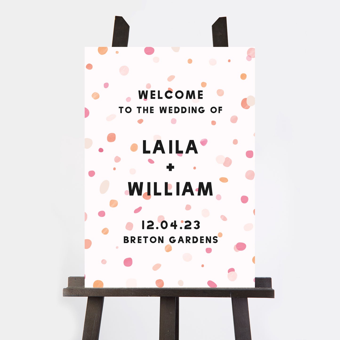 Bright Pink Confetti Wedding Welcome Sign