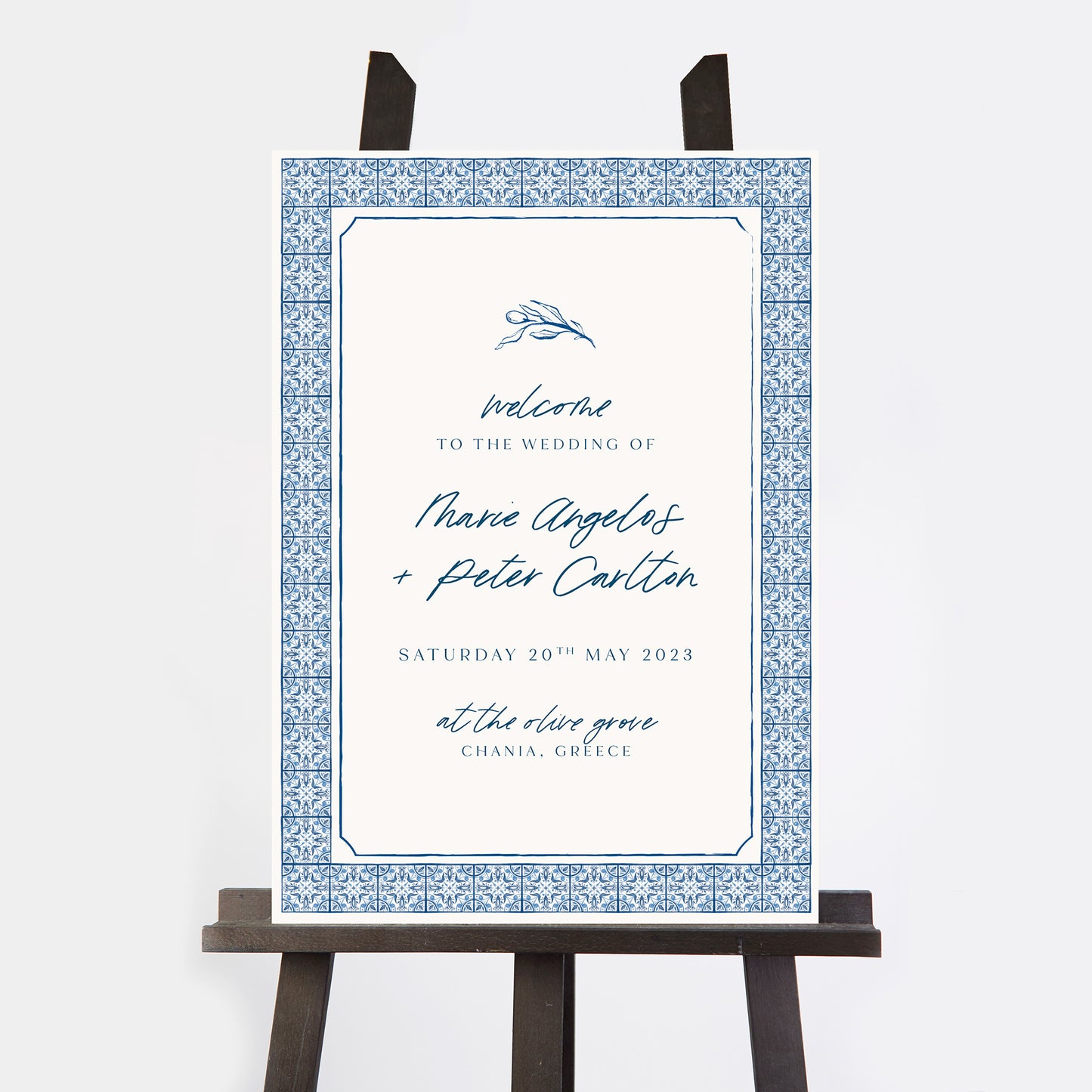 Blue Tile Mediterranean Wedding Welcome Sign