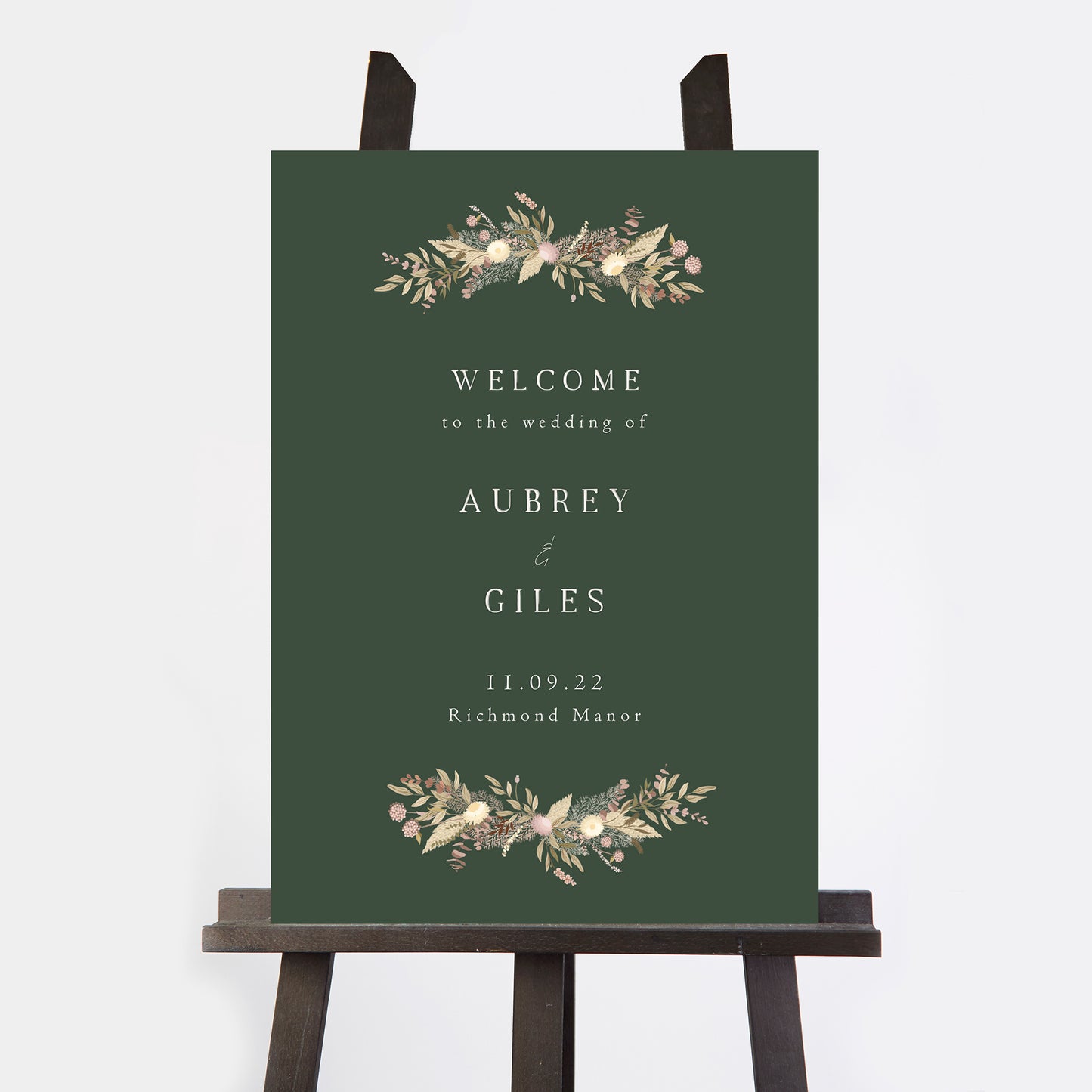 Dried Flower Wreath Wedding Welcome Sign
