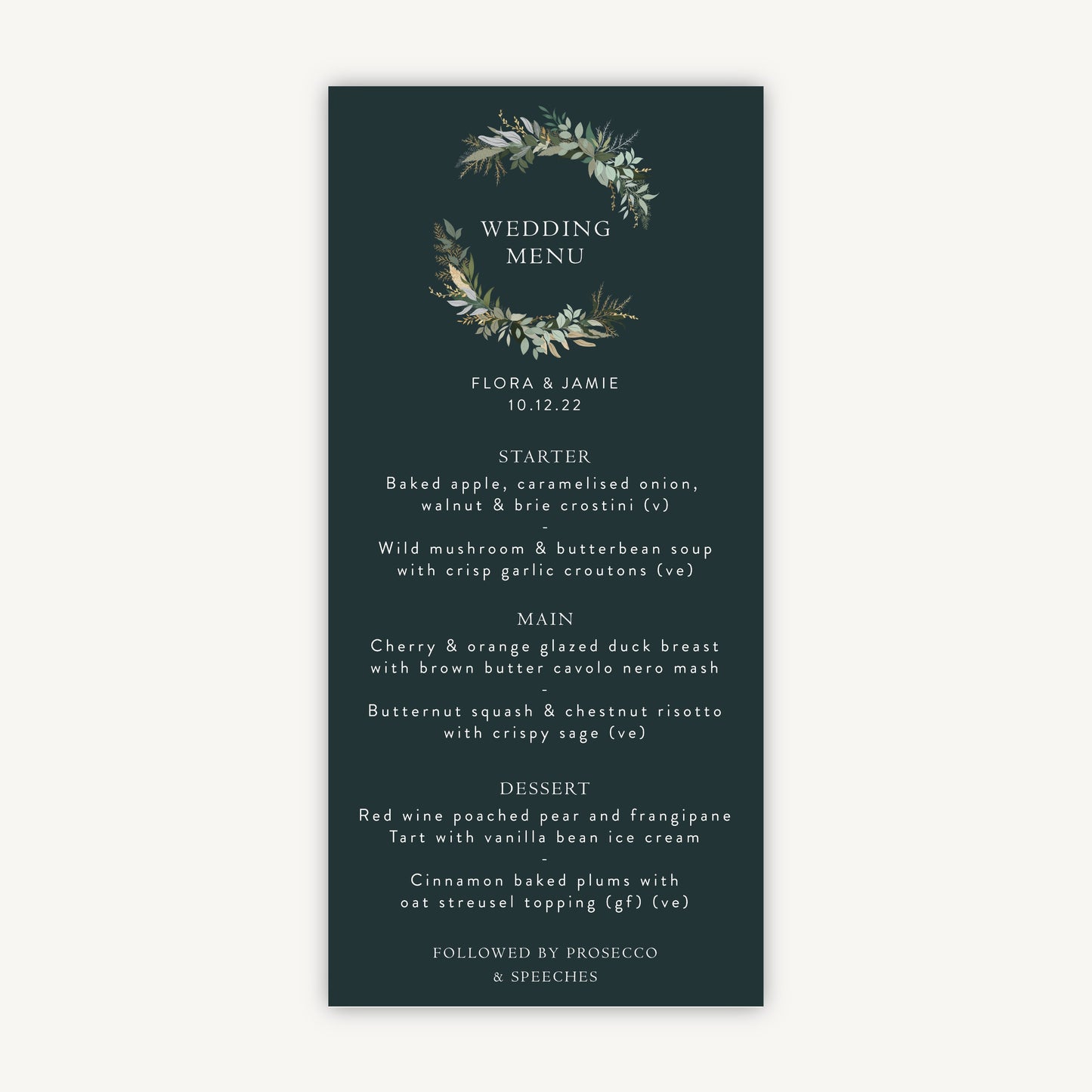 Winter Botanical Wedding Menu