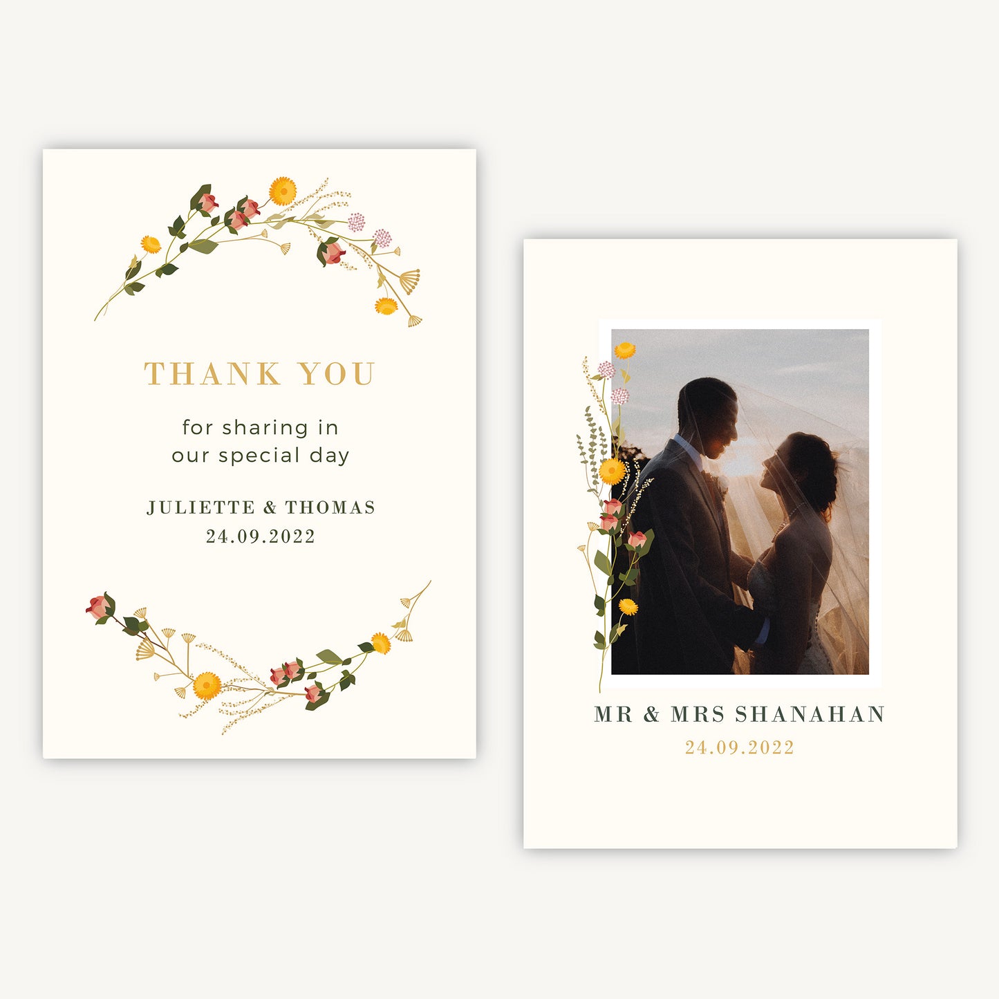 Rustic Wildflowers Photo Wedding Thank You Card