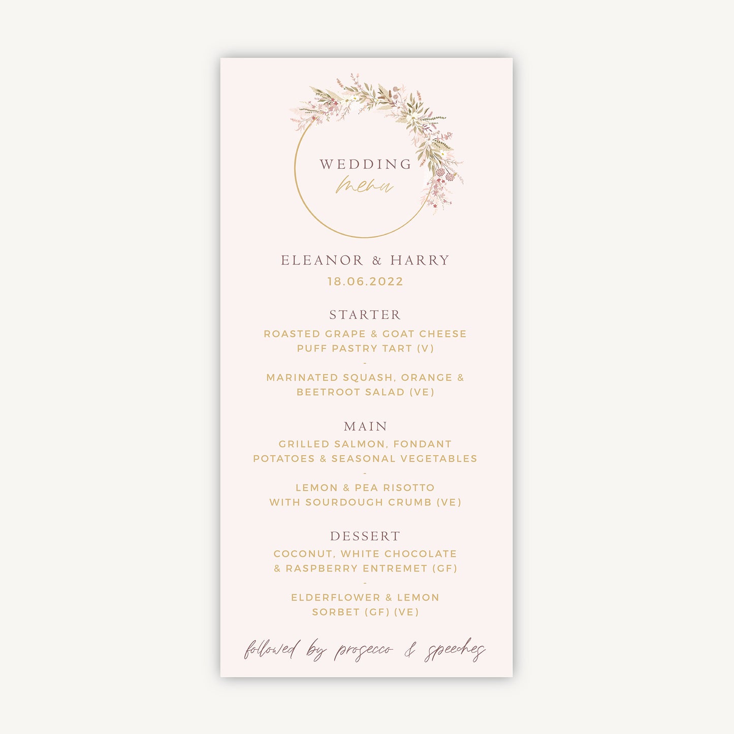 Dried Flower Hoop Wedding Menu