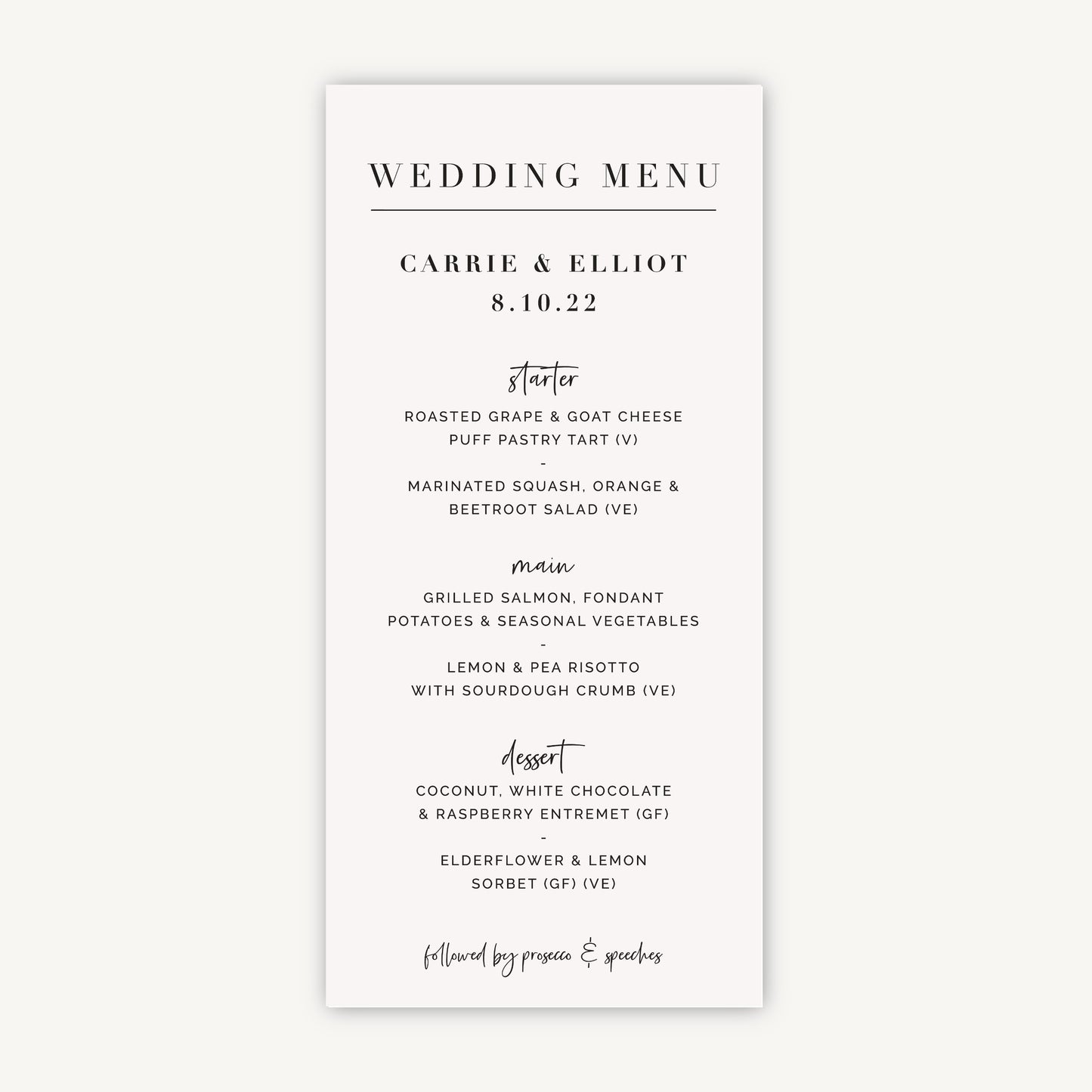 White Modern Script Wedding Menu
