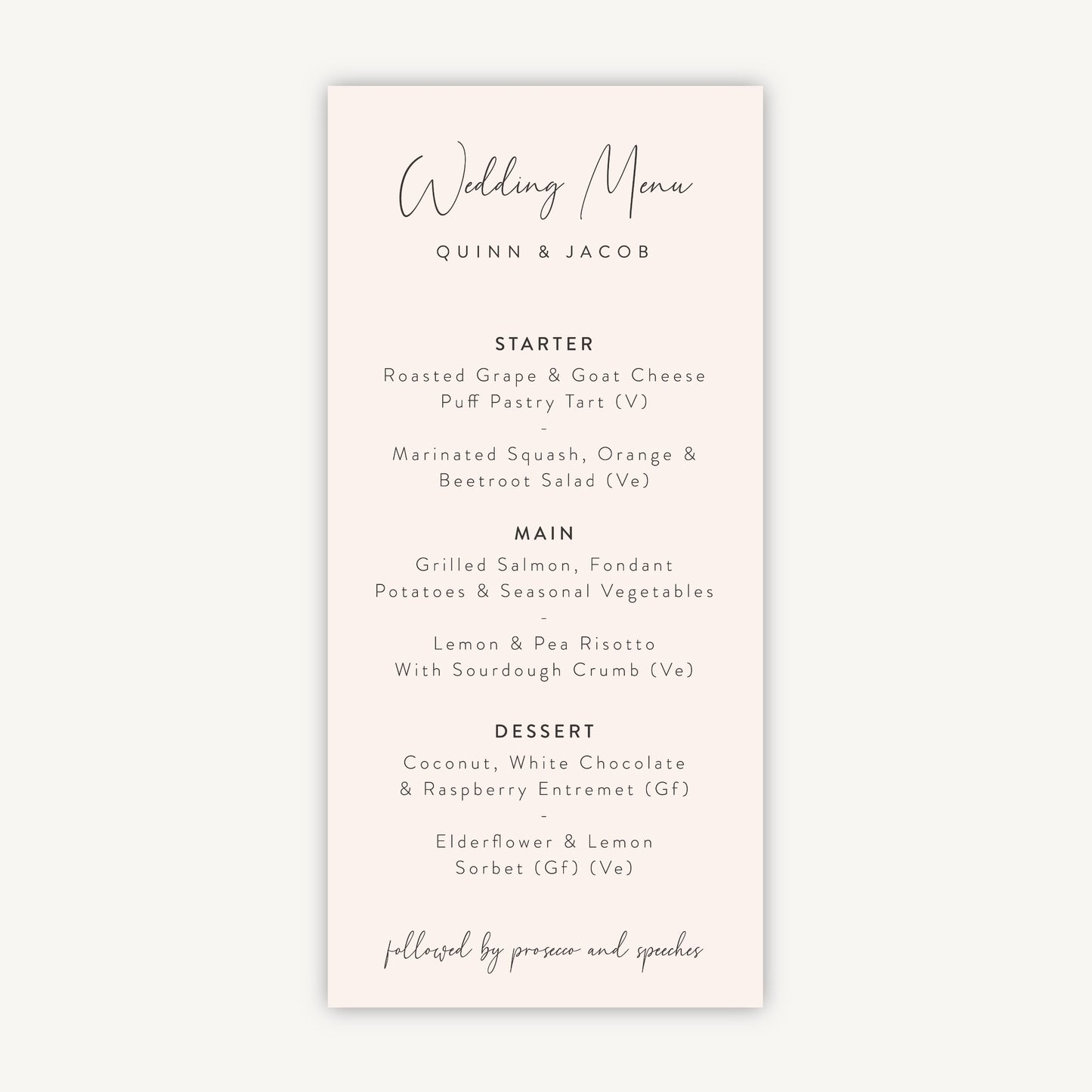 Romantic Script Wedding Menu
