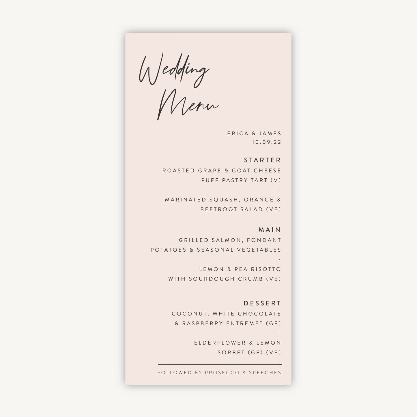 Minimal Script Wedding Menu