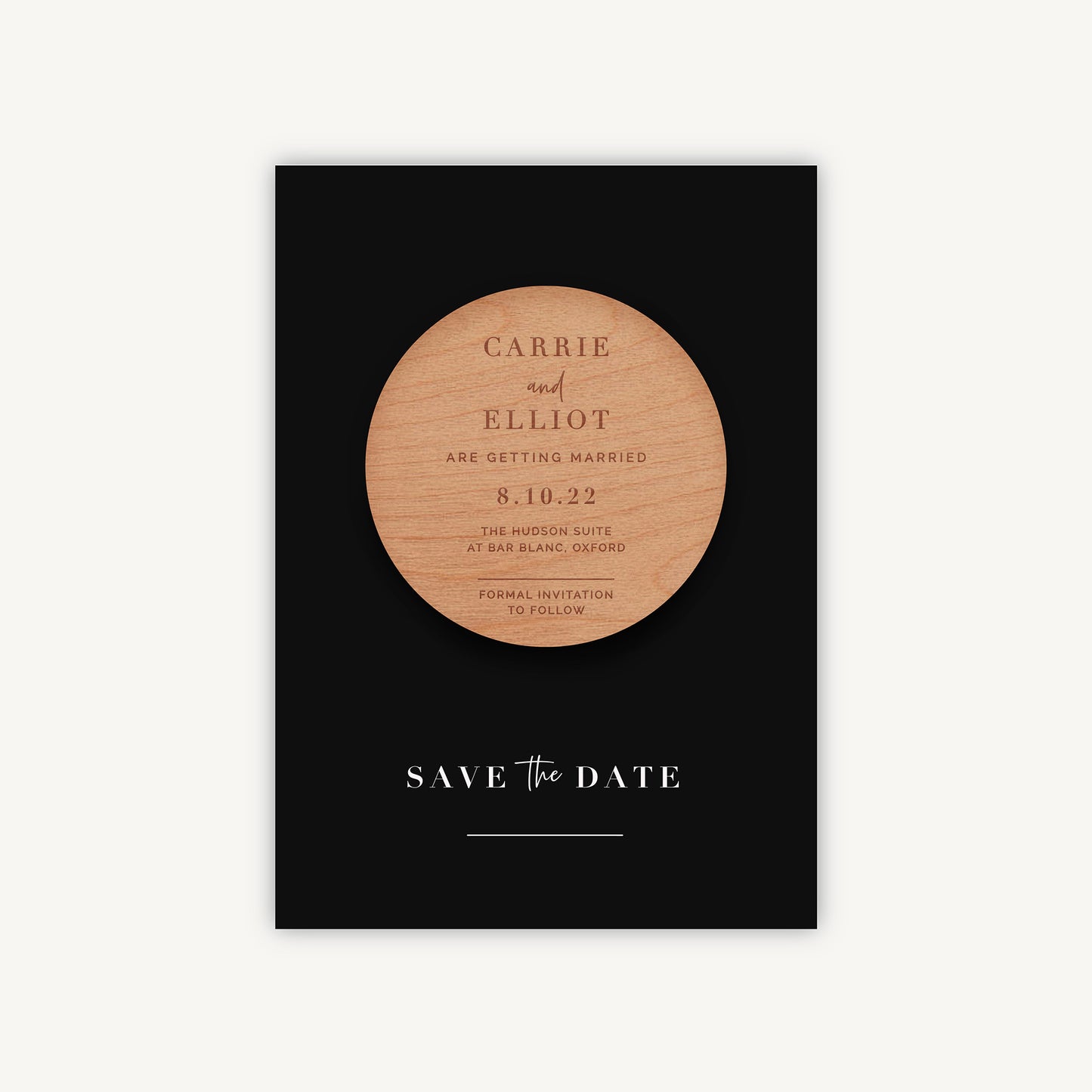 Black Modern Script Wooden Magnet Save the Date