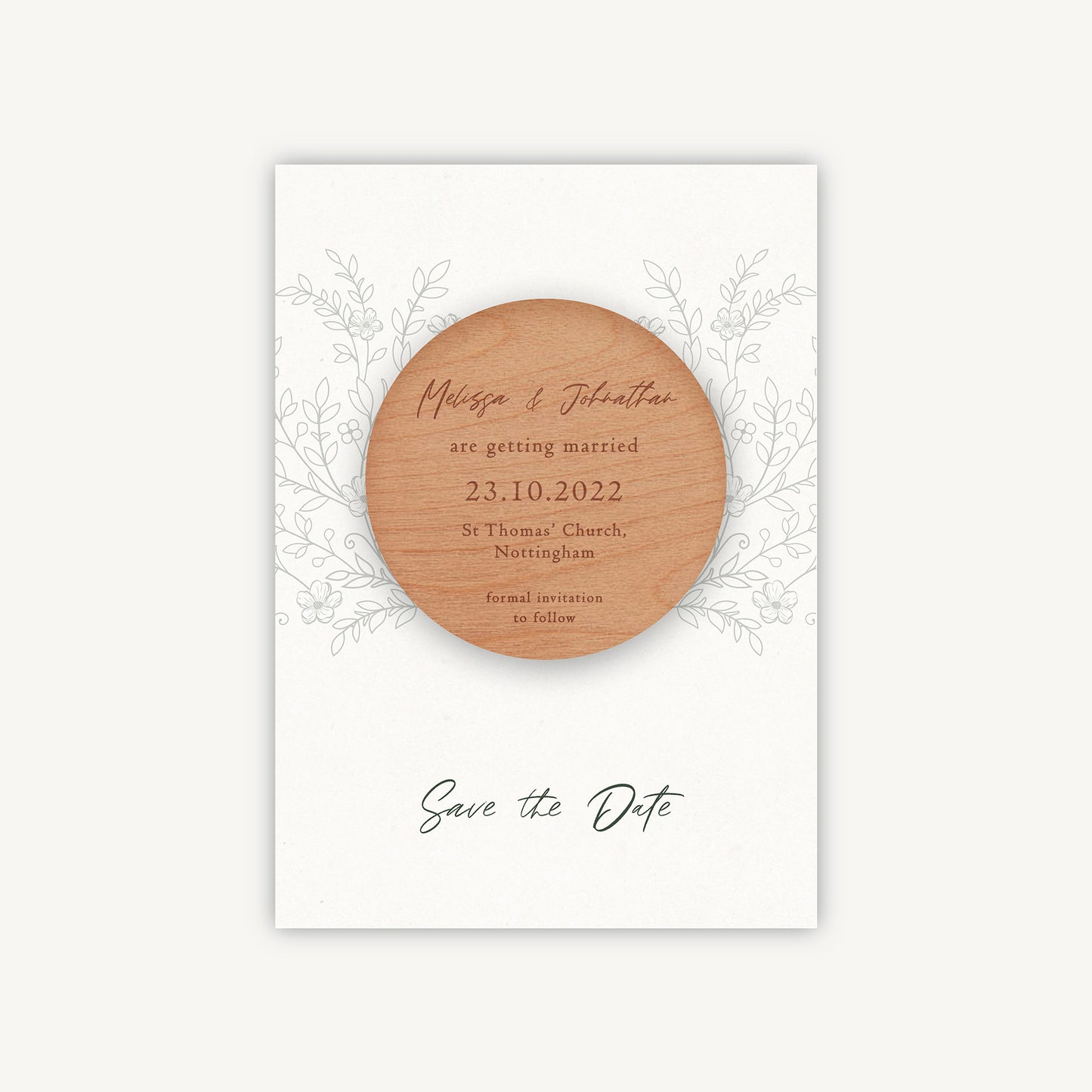 Elegant Floral Wooden Magnet Save the Date