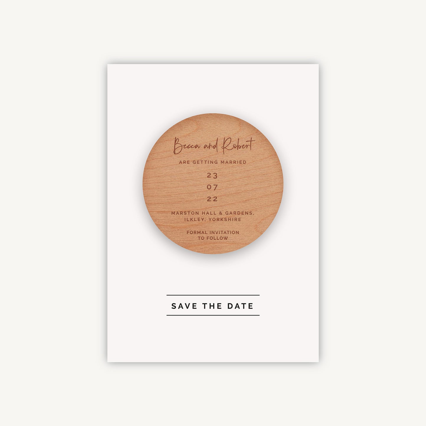 Modern Script Wooden Magnet Save the Date