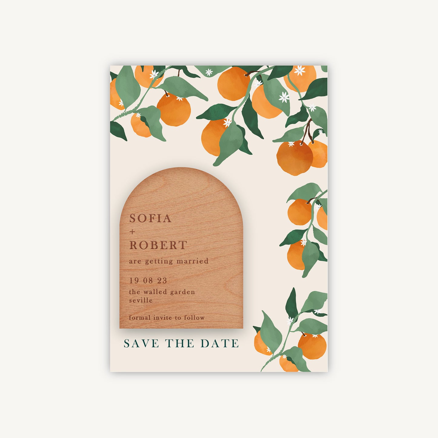 Mediterranean Oranges Wooden Magnet Save the Date