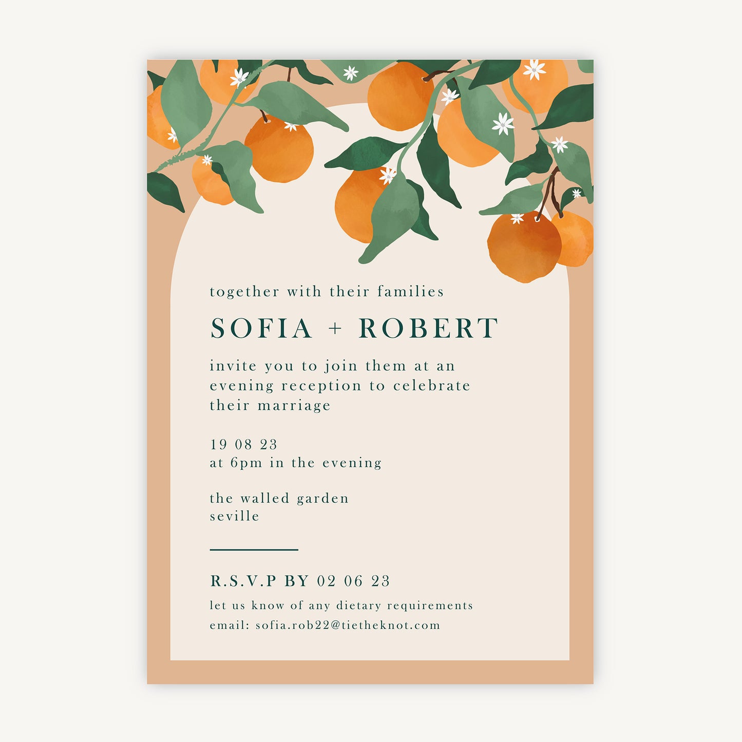 Mediterranean Oranges Evening/Reception Wedding Invitation