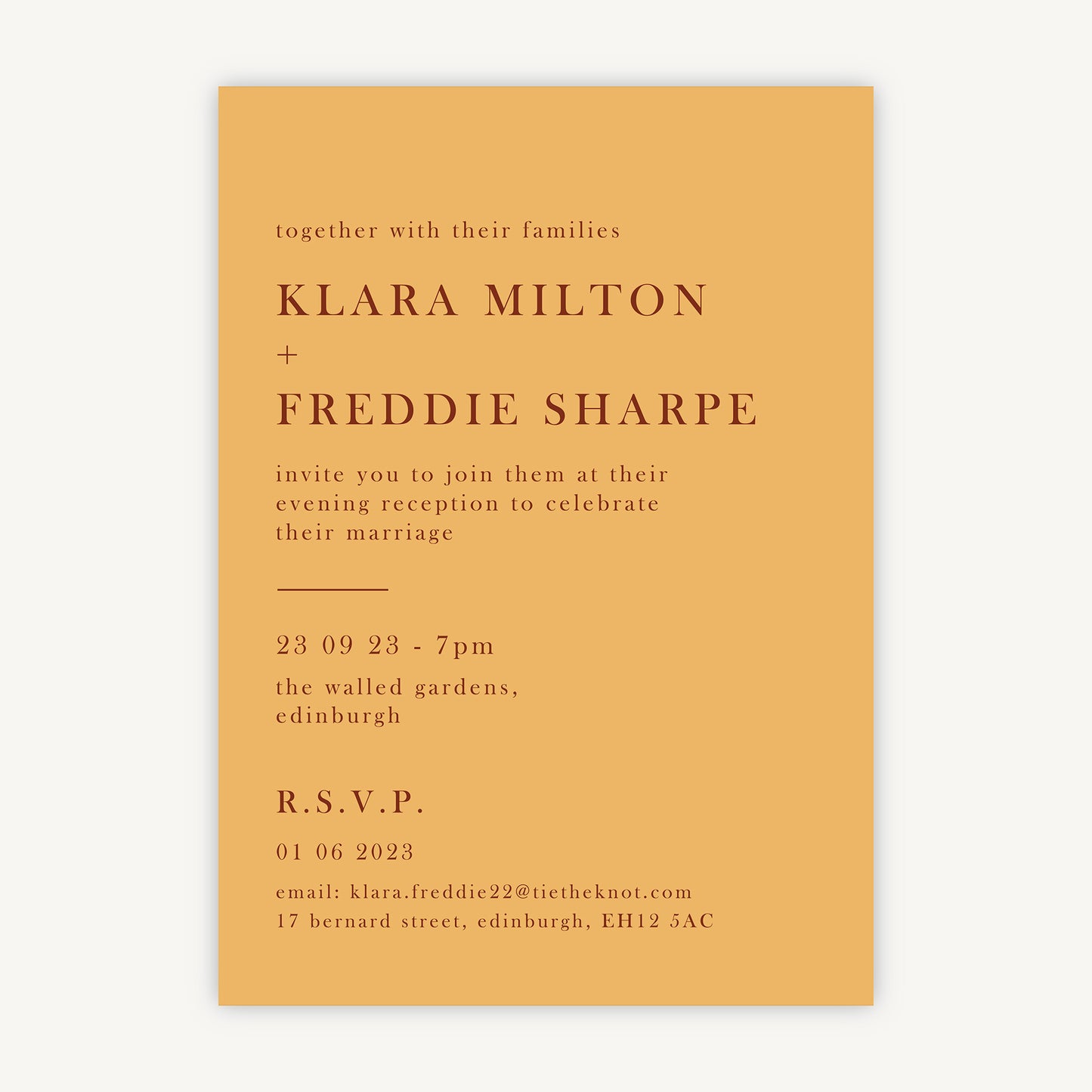 Caramel Autumn Colour Block Evening/Reception Wedding Invitation