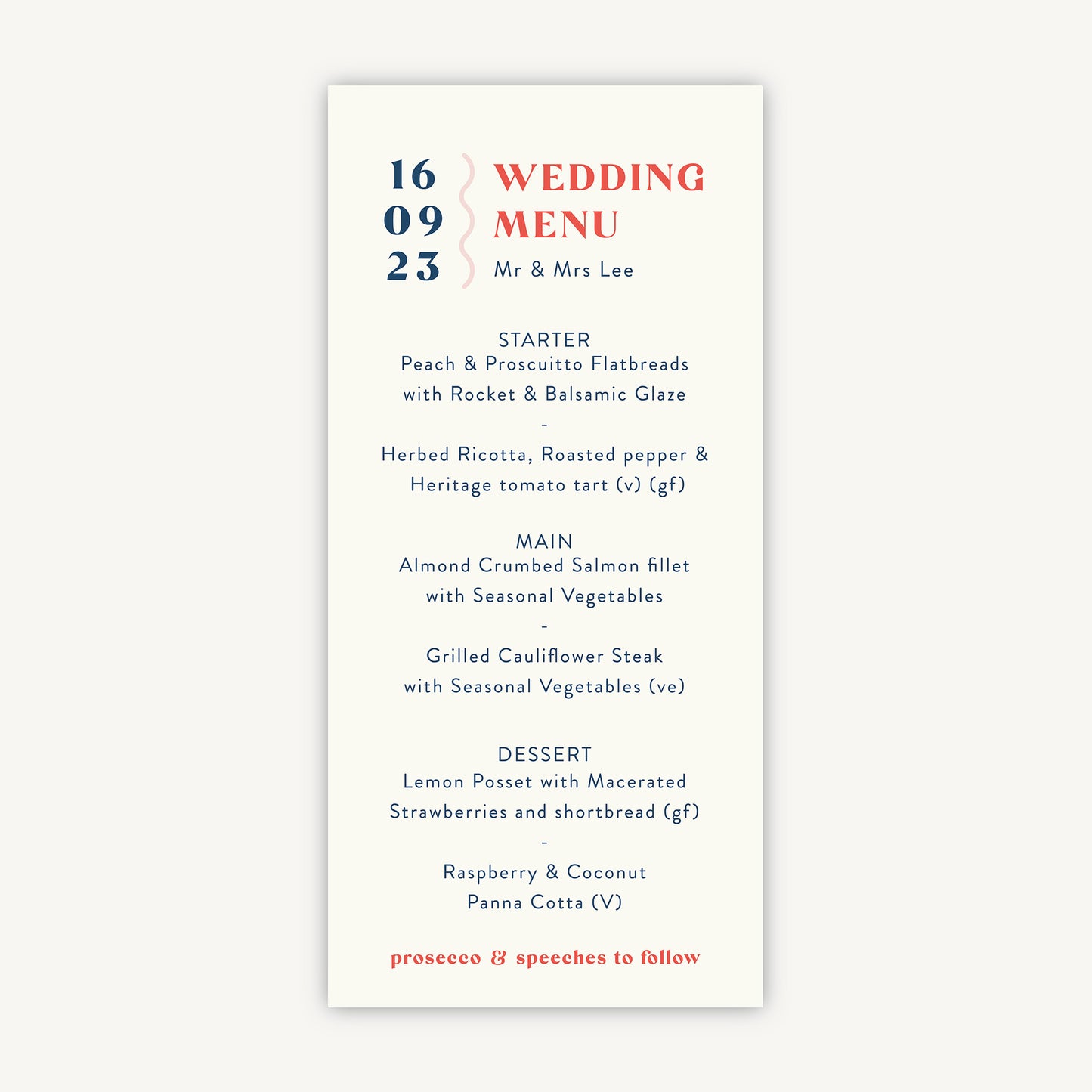 Retro Revival Wedding Menu