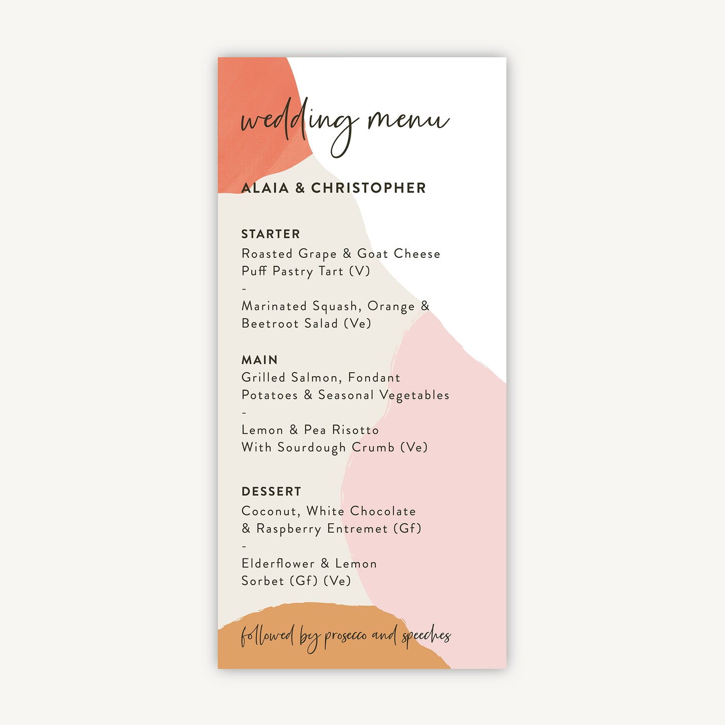 Painterly Colour Pop Wedding Menu