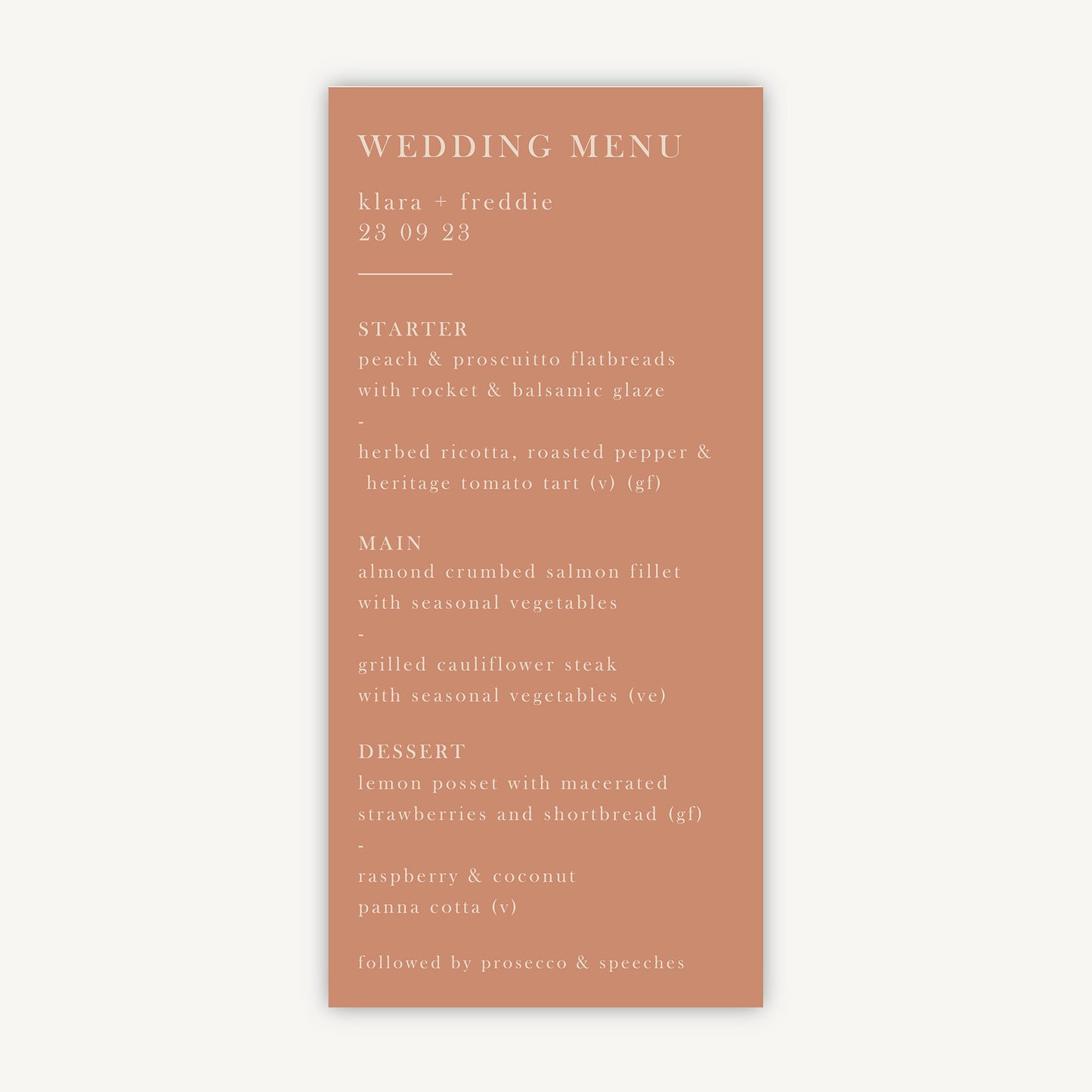 Caramel Autumn Colour Block Wedding Menu