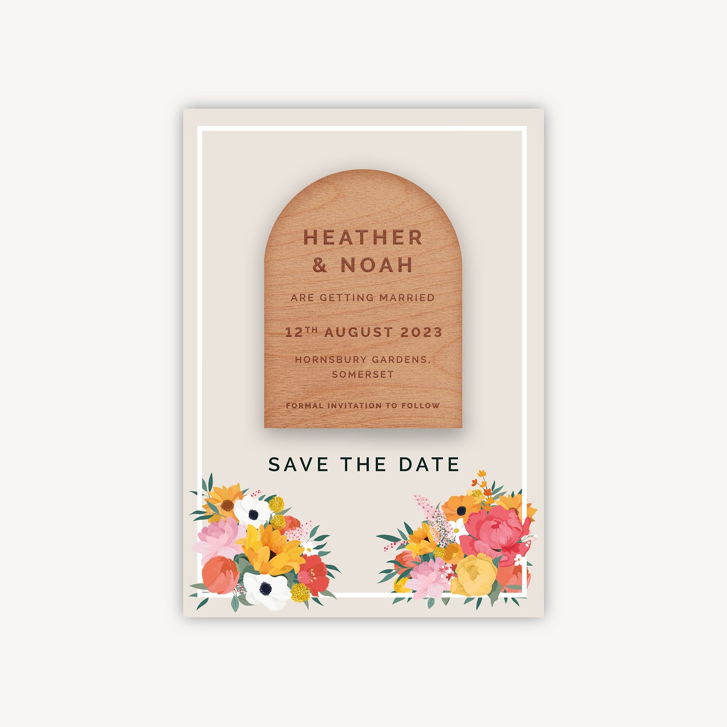 Bright Flowers Wooden Magnet Save the Date