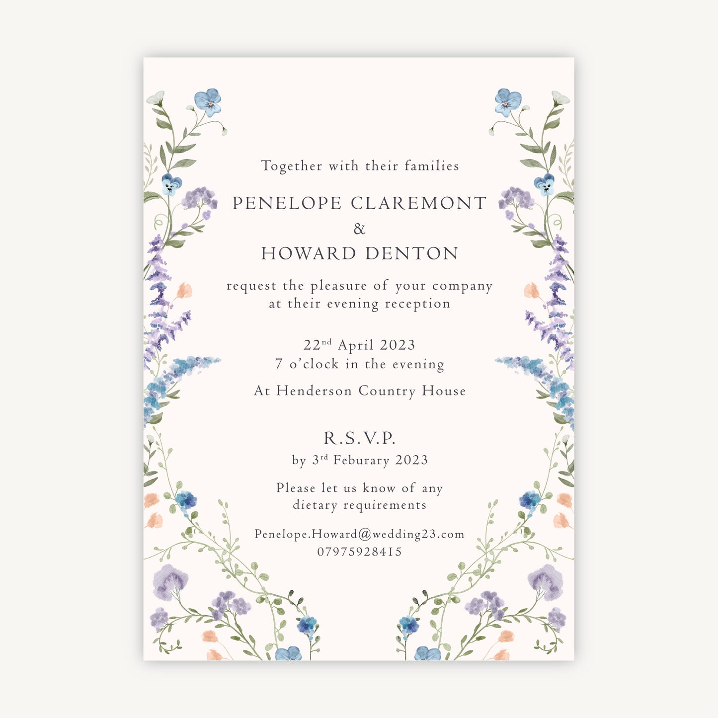 Regency Floral Evening/Reception Wedding Invitation