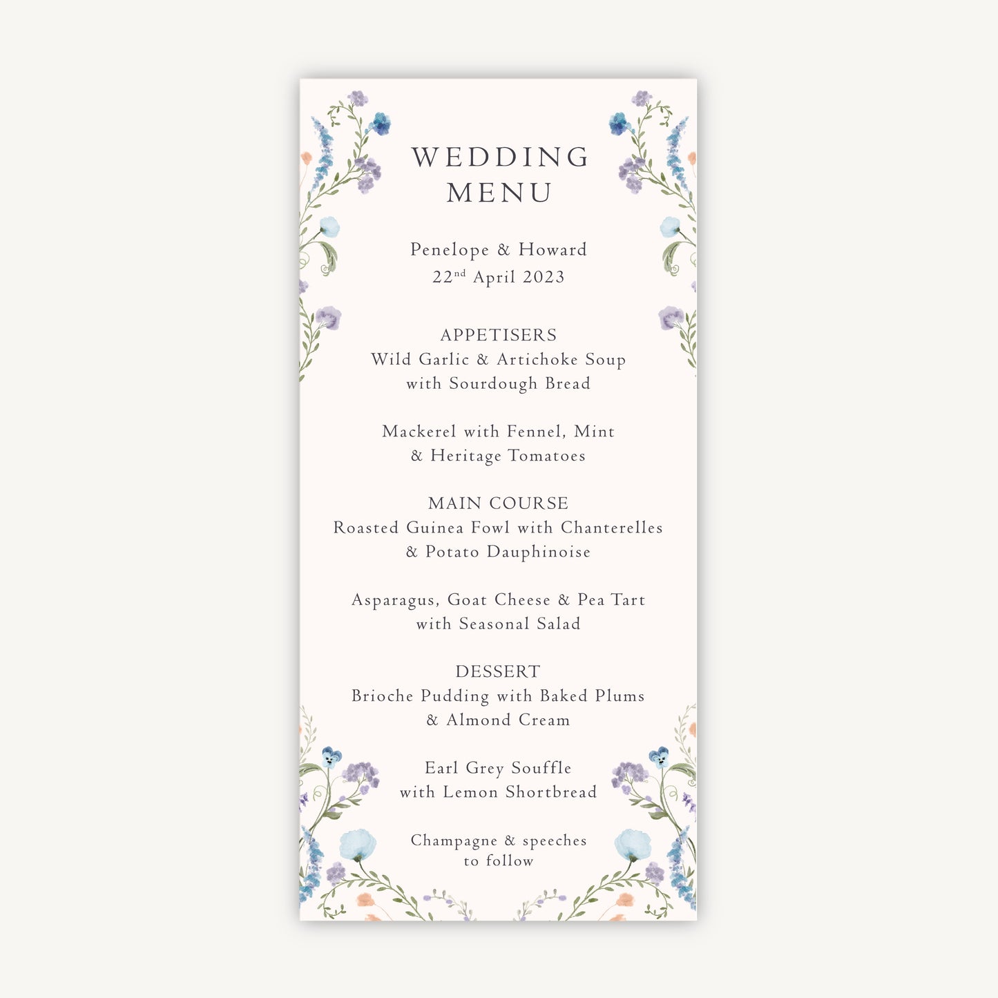 Regency Floral Wedding Menu