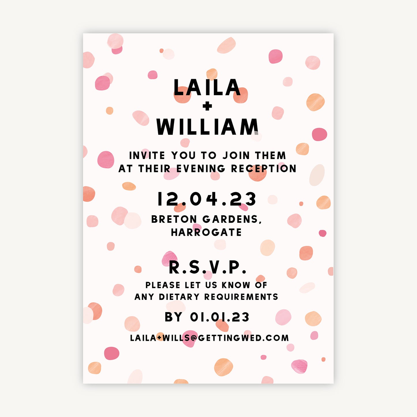 Bright Pink Confetti Evening/Reception Wedding Invitation
