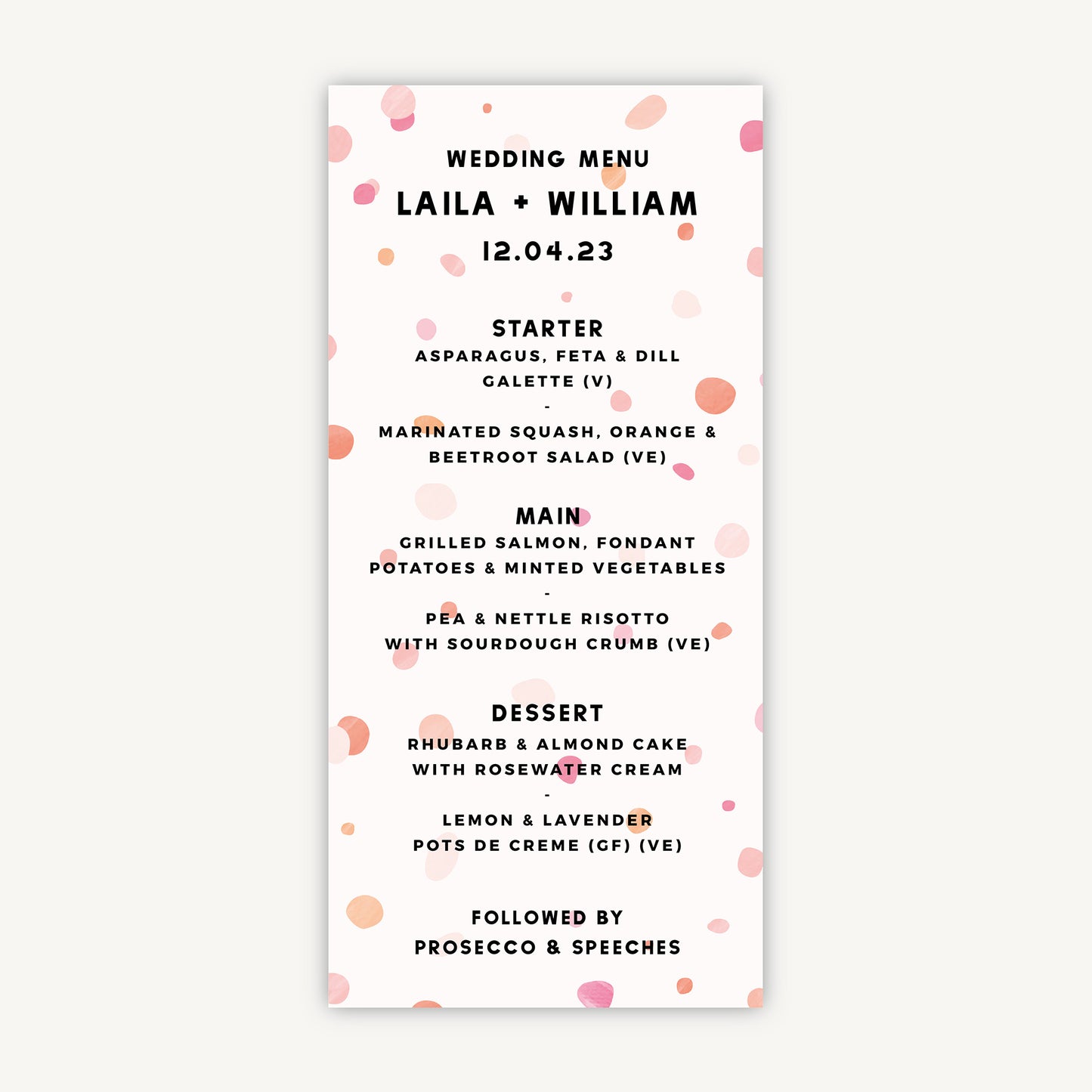 Bright Pink Confetti Wedding Menu