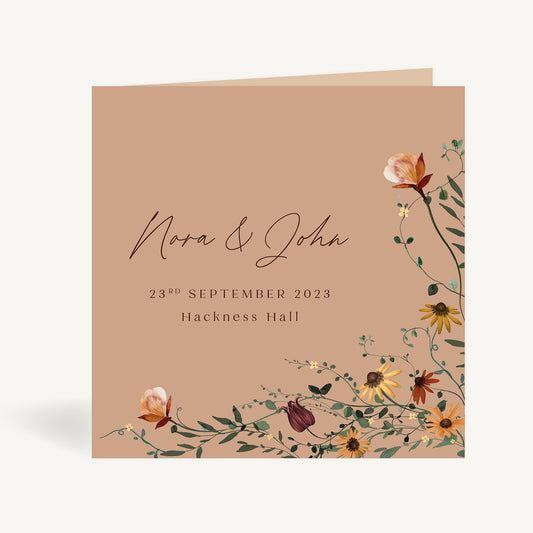 Autumn Wildflowers Folded Wedding Invitation