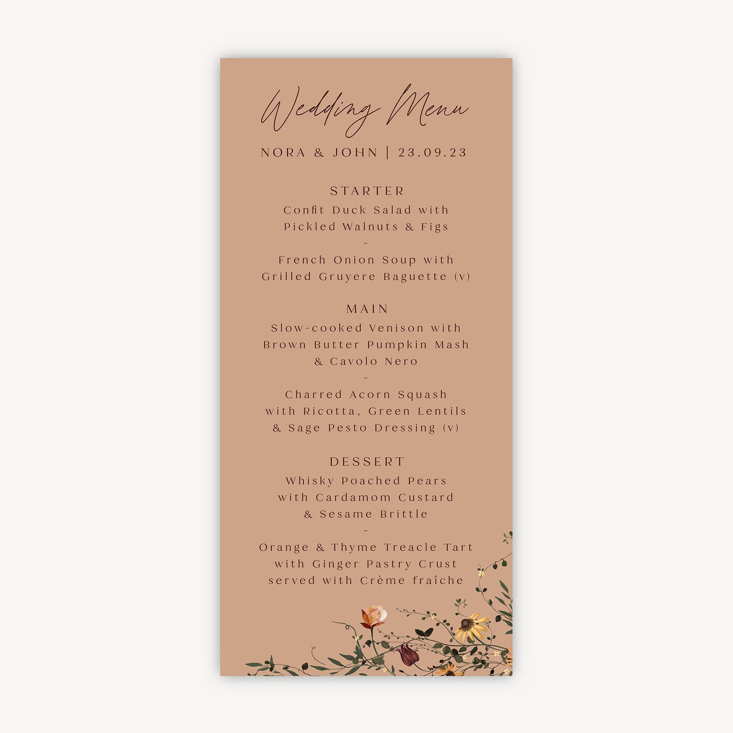 Autumn Wildflowers Wedding Menu