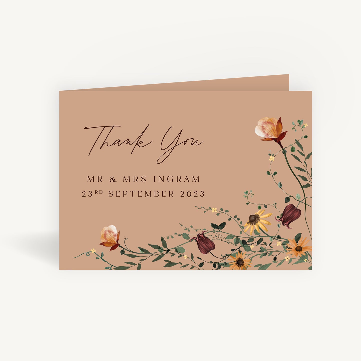 Autumn Wildflowers Wedding Thank You Card Folded