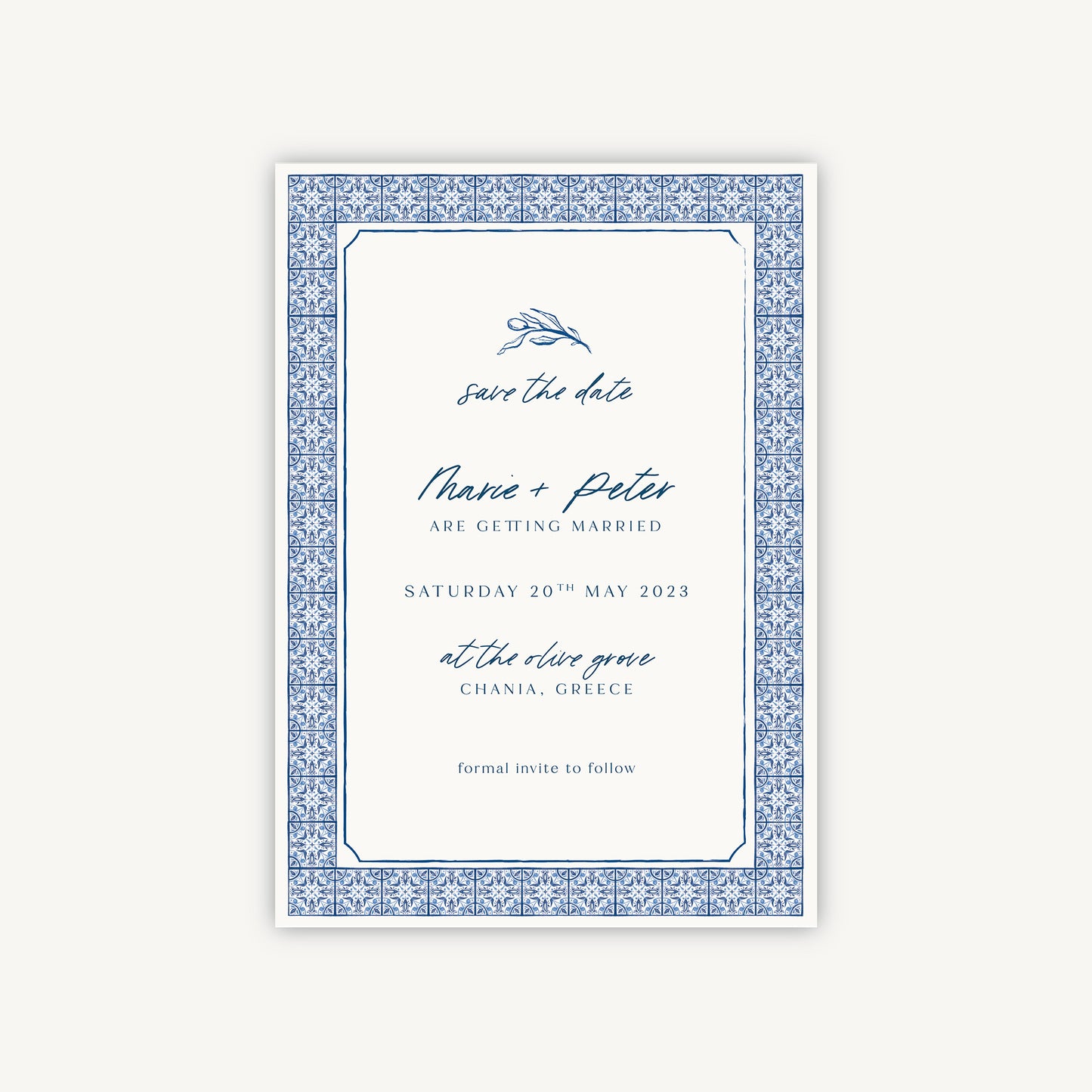 Blue Tile Mediterranean Wedding Save the Date