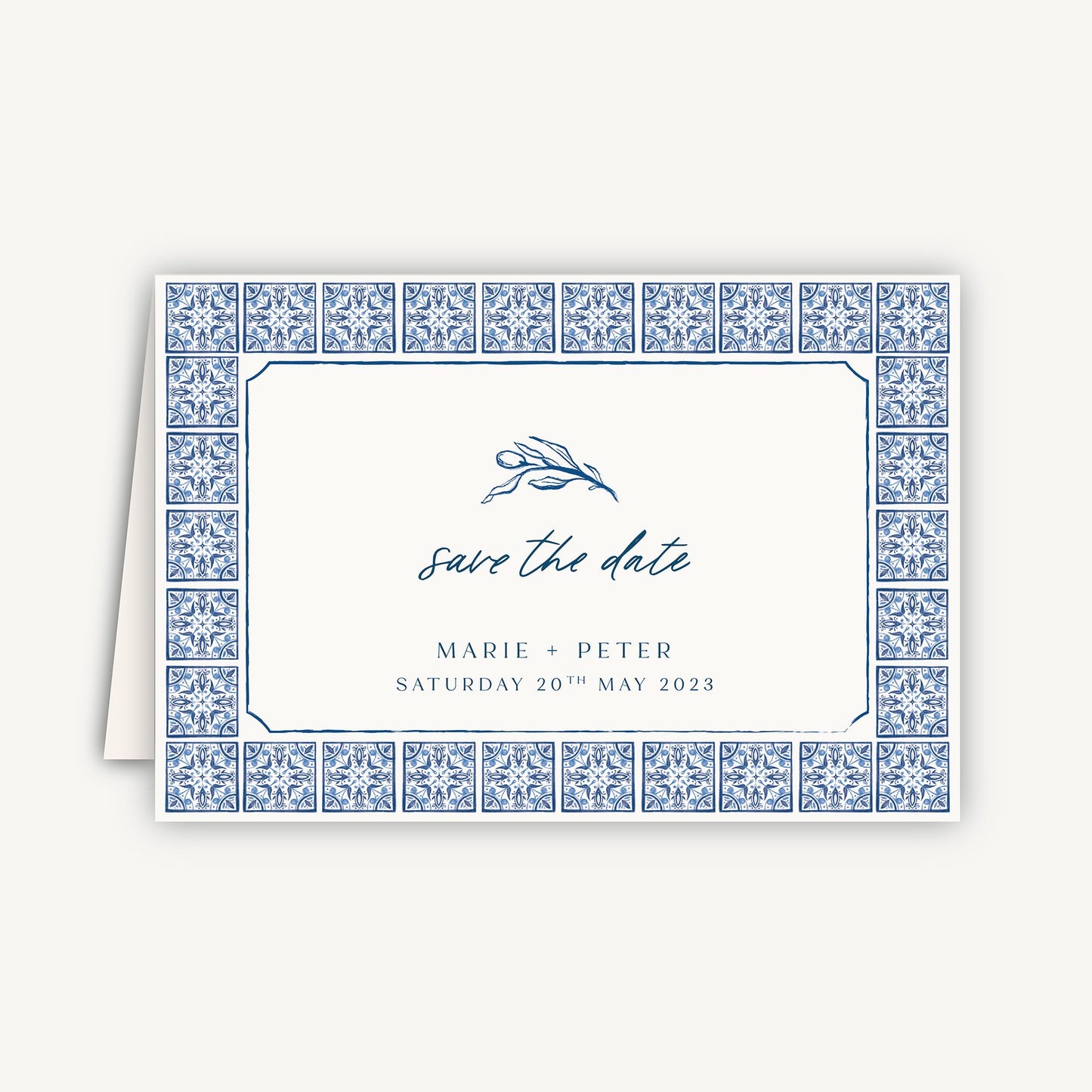 Blue Tile Mediterranean Folded Wedding Save the Date
