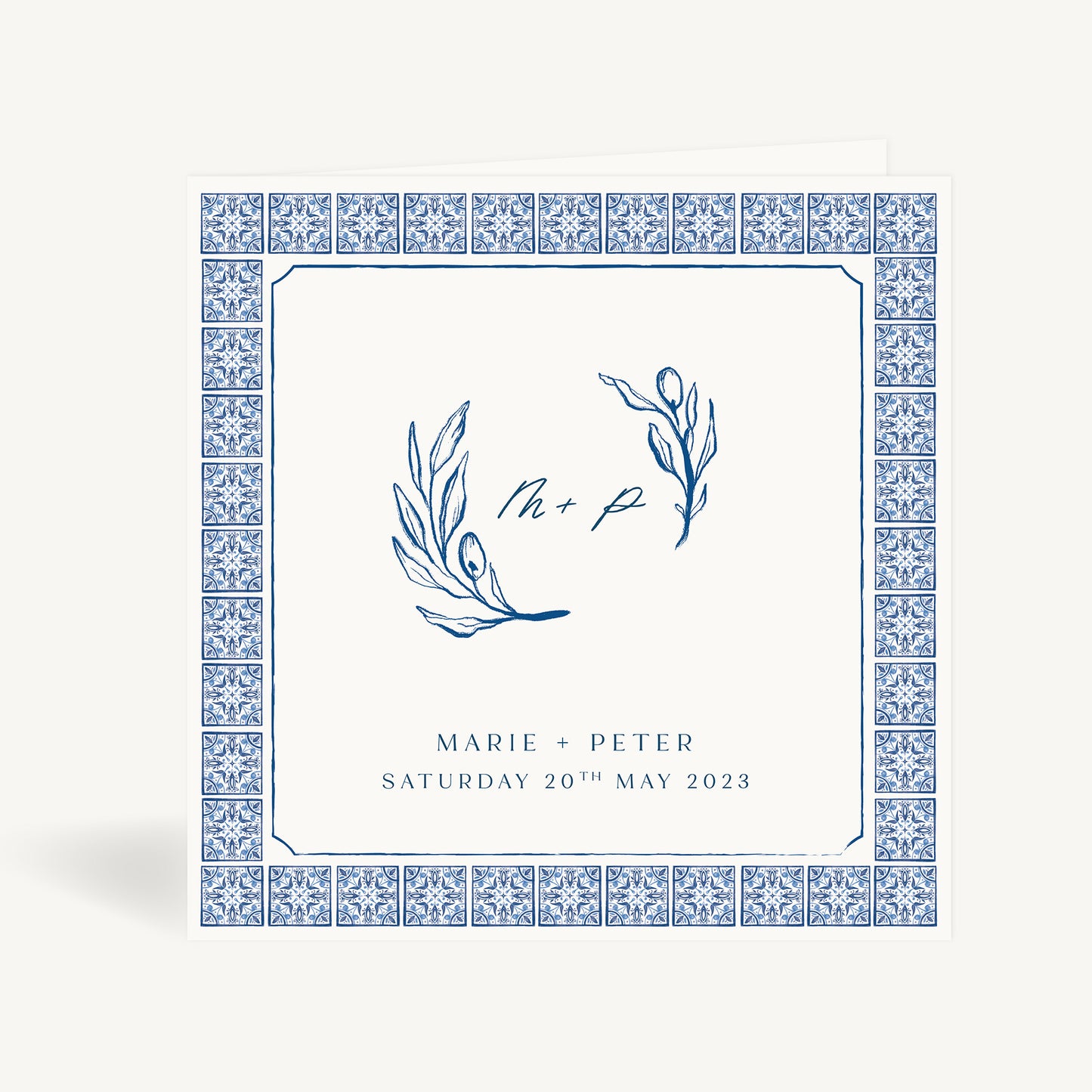 Blue Tile Mediterranean Folded Wedding Invitation
