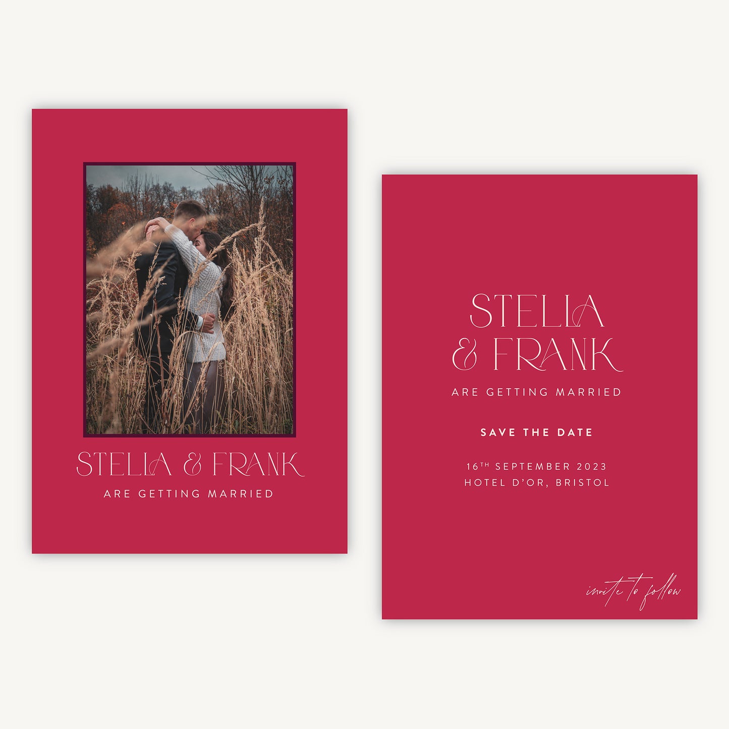 Magenta Modern Script Photo Wedding Save the Date