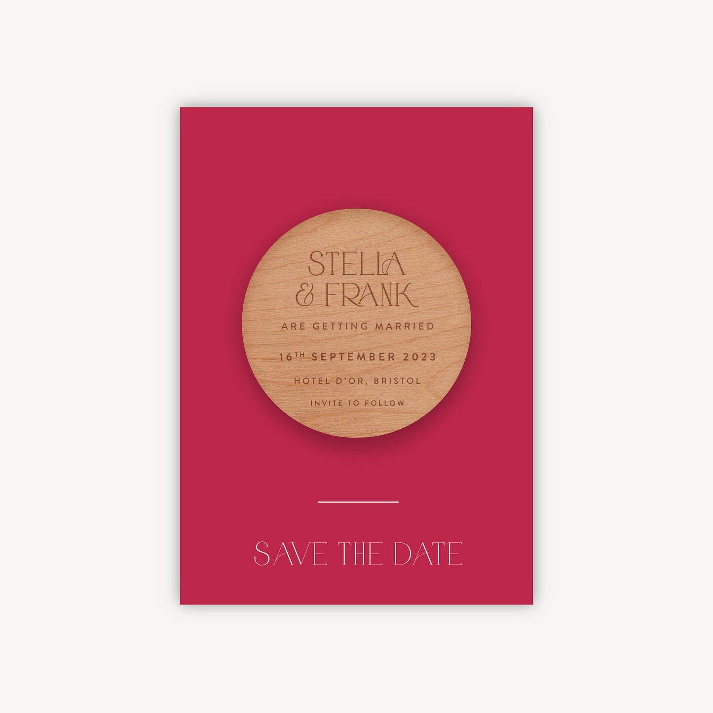 Magenta Modern Script Wooden Magnet Wedding Save the Date