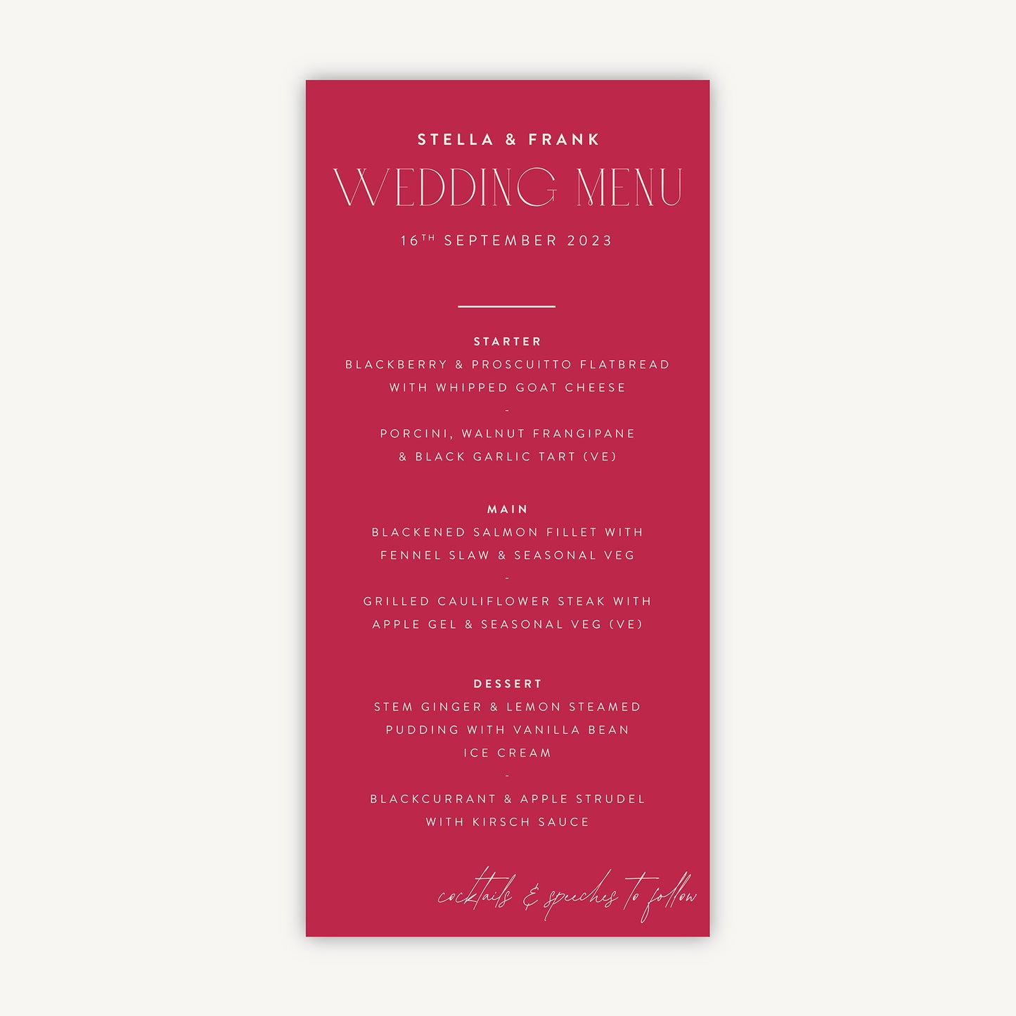 Magenta Modern Script Wedding Menu