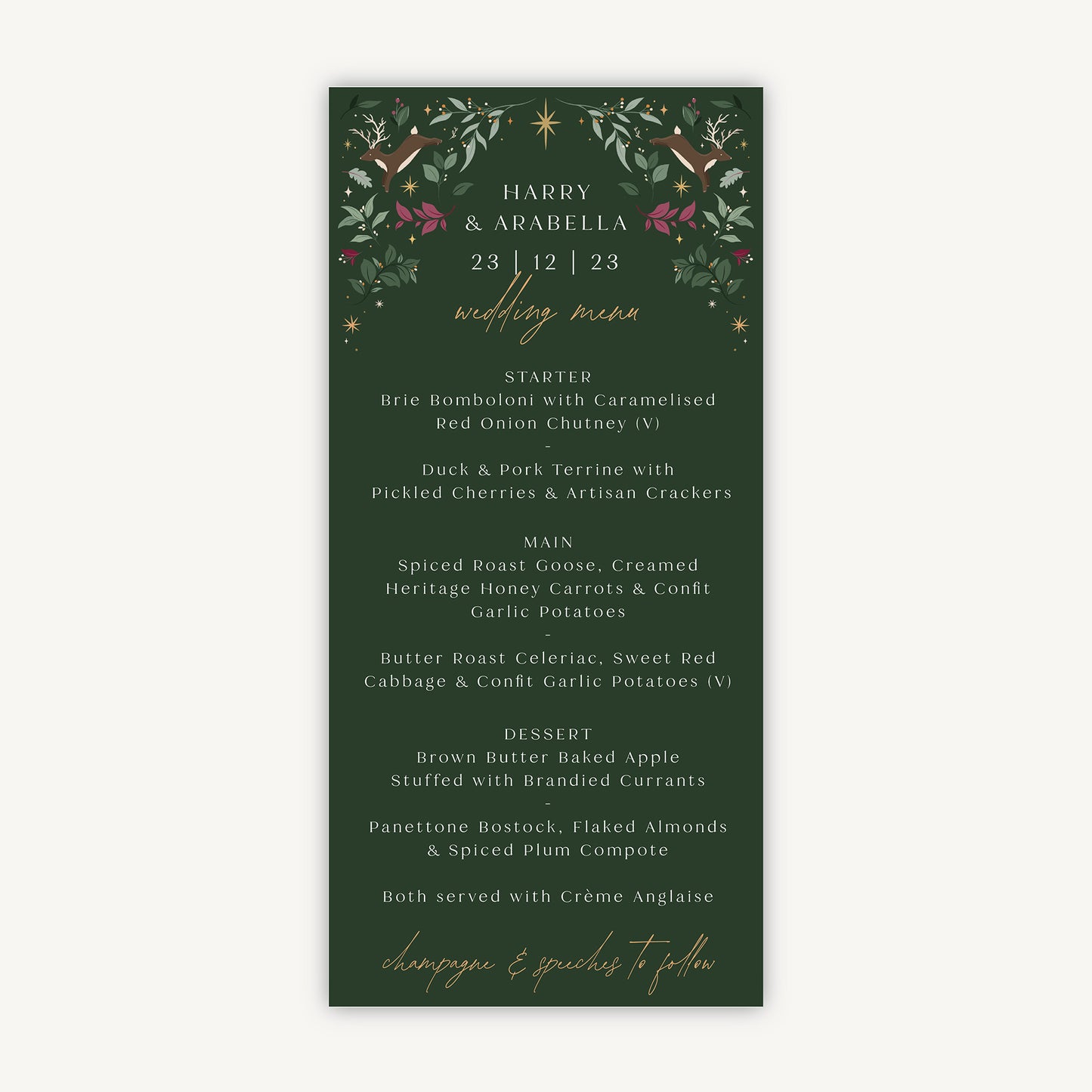 Winter Christmas Wedding Menu