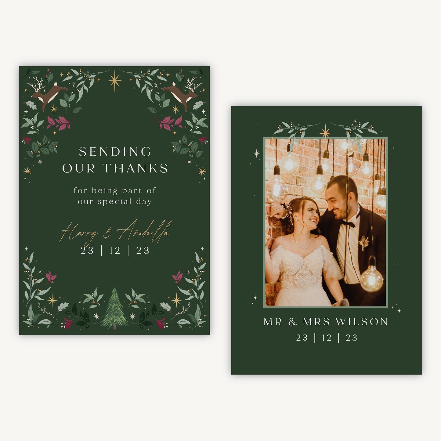 Winter Christmas Photo Wedding Thank You Card