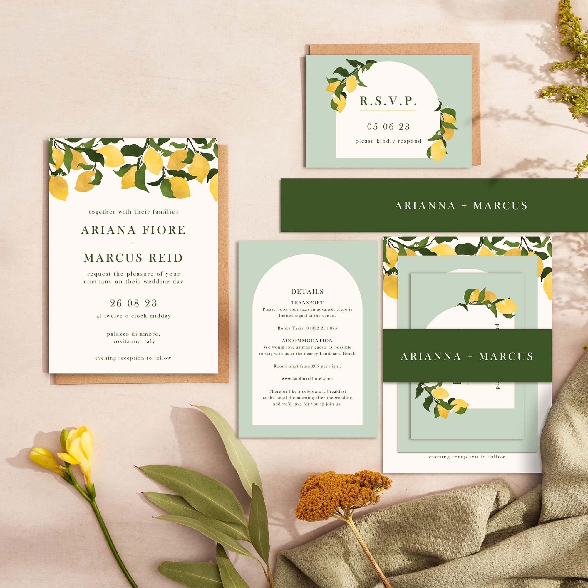 Amalfi Lemons wedding stationery suite