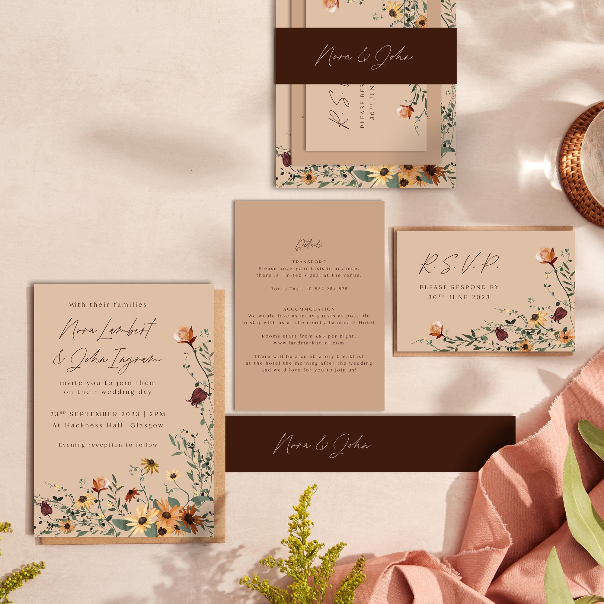 Autumn Wildflowers wedding stationery suite