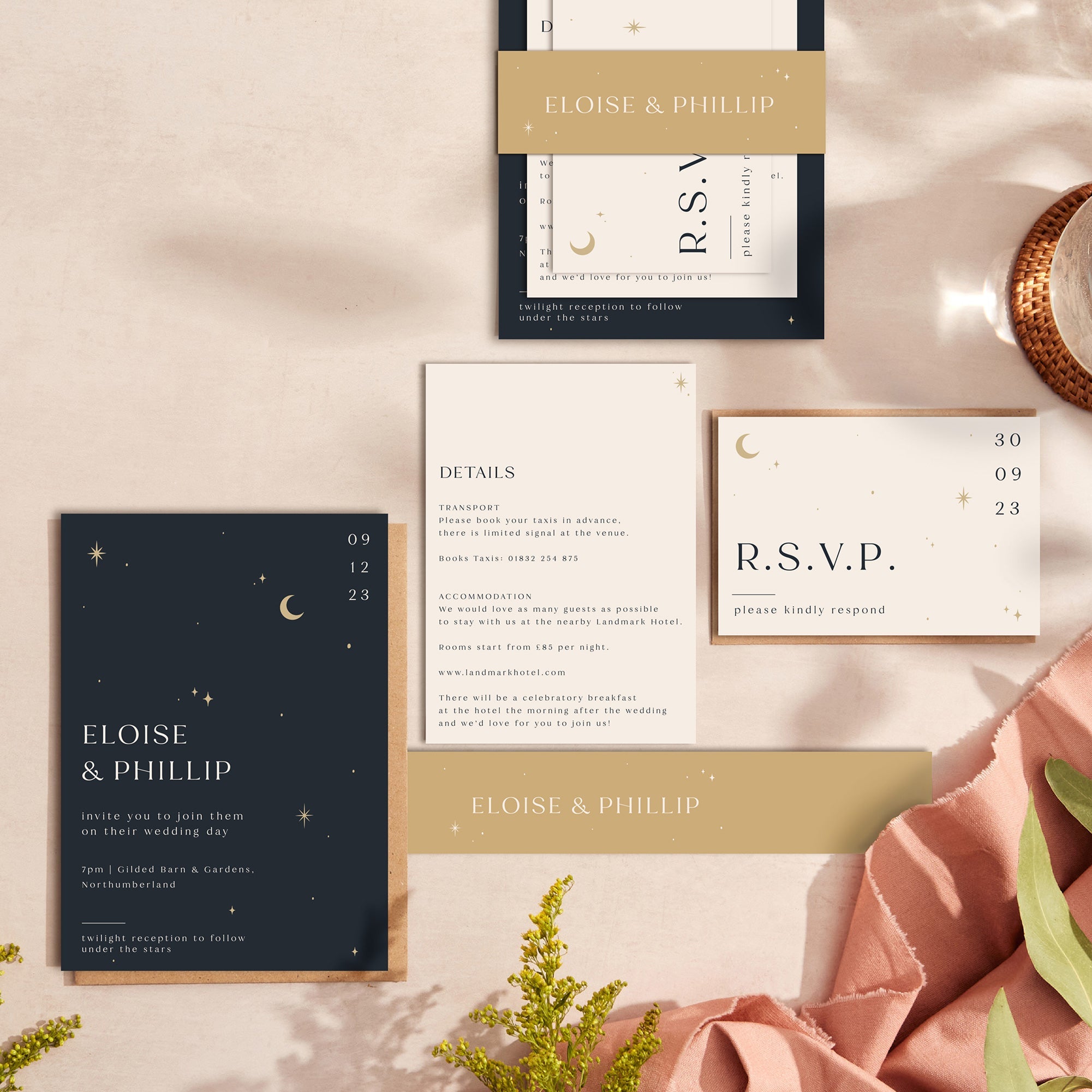 Celestial Night Sky wedding stationery suite