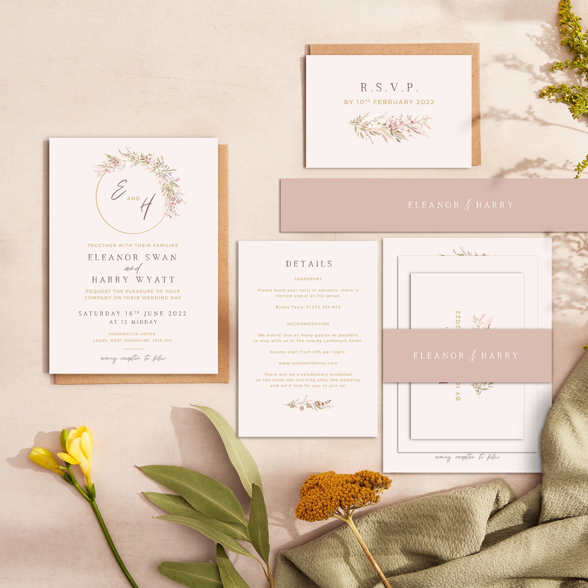 Dried Flower Hoop wedding stationery suite