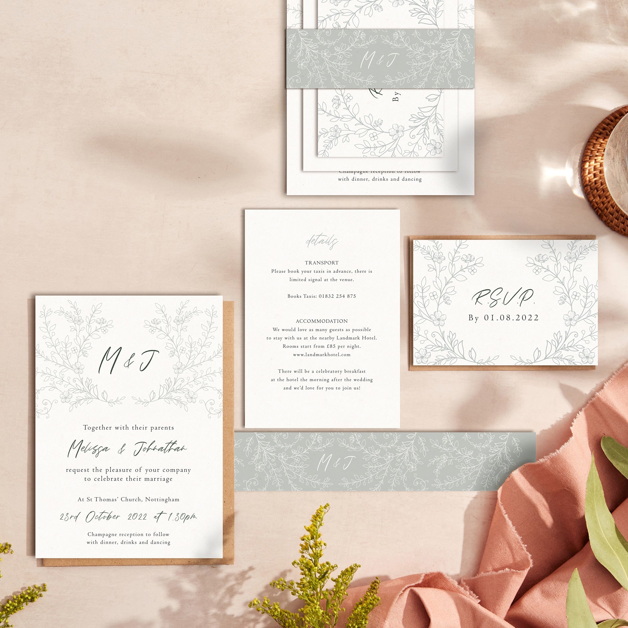 Elegant Floral wedding stationery suite