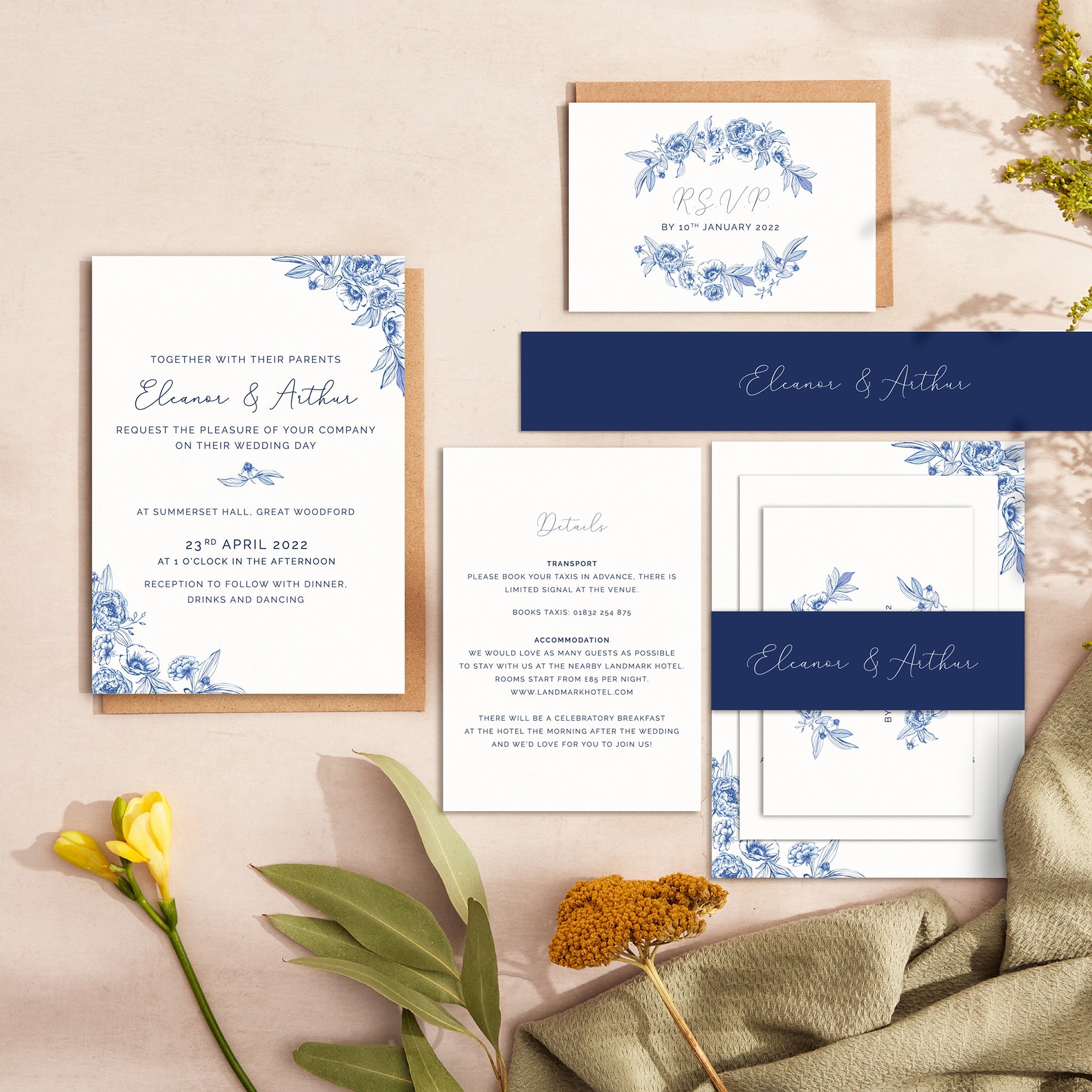 Farmhouse Blue wedding stationery suite