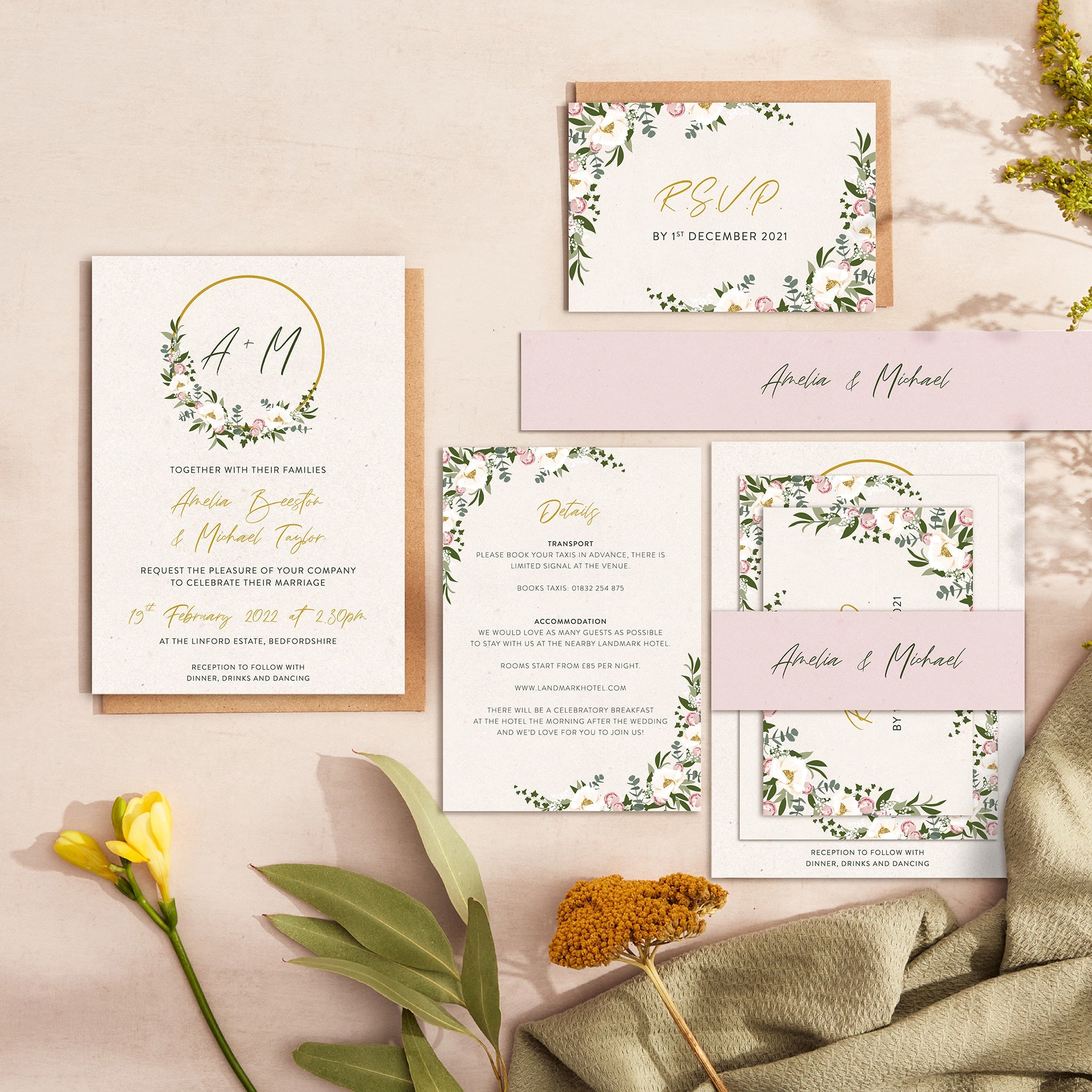 Floral Hoop wedding stationery suite