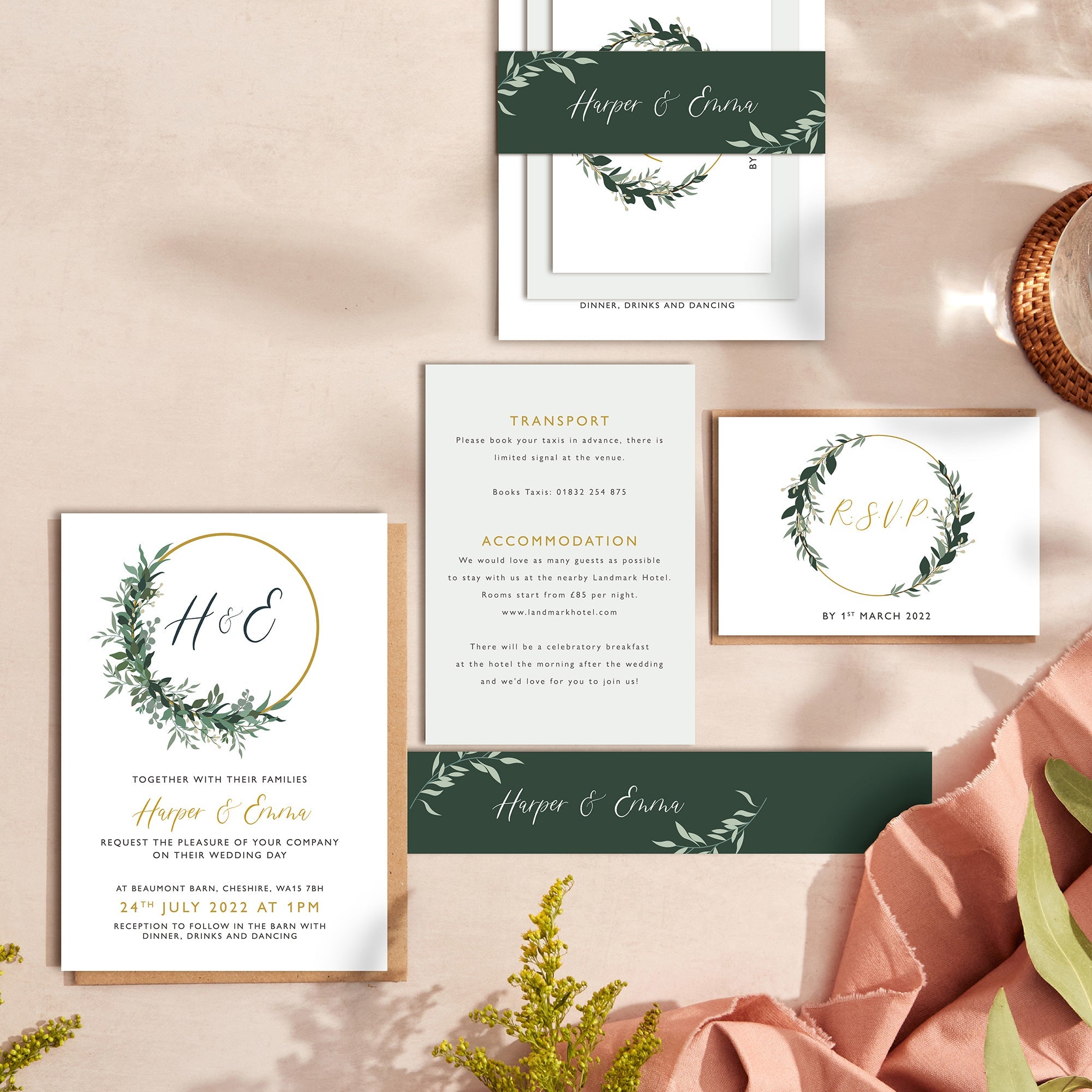 Foliage Hoop wedding stationery suite