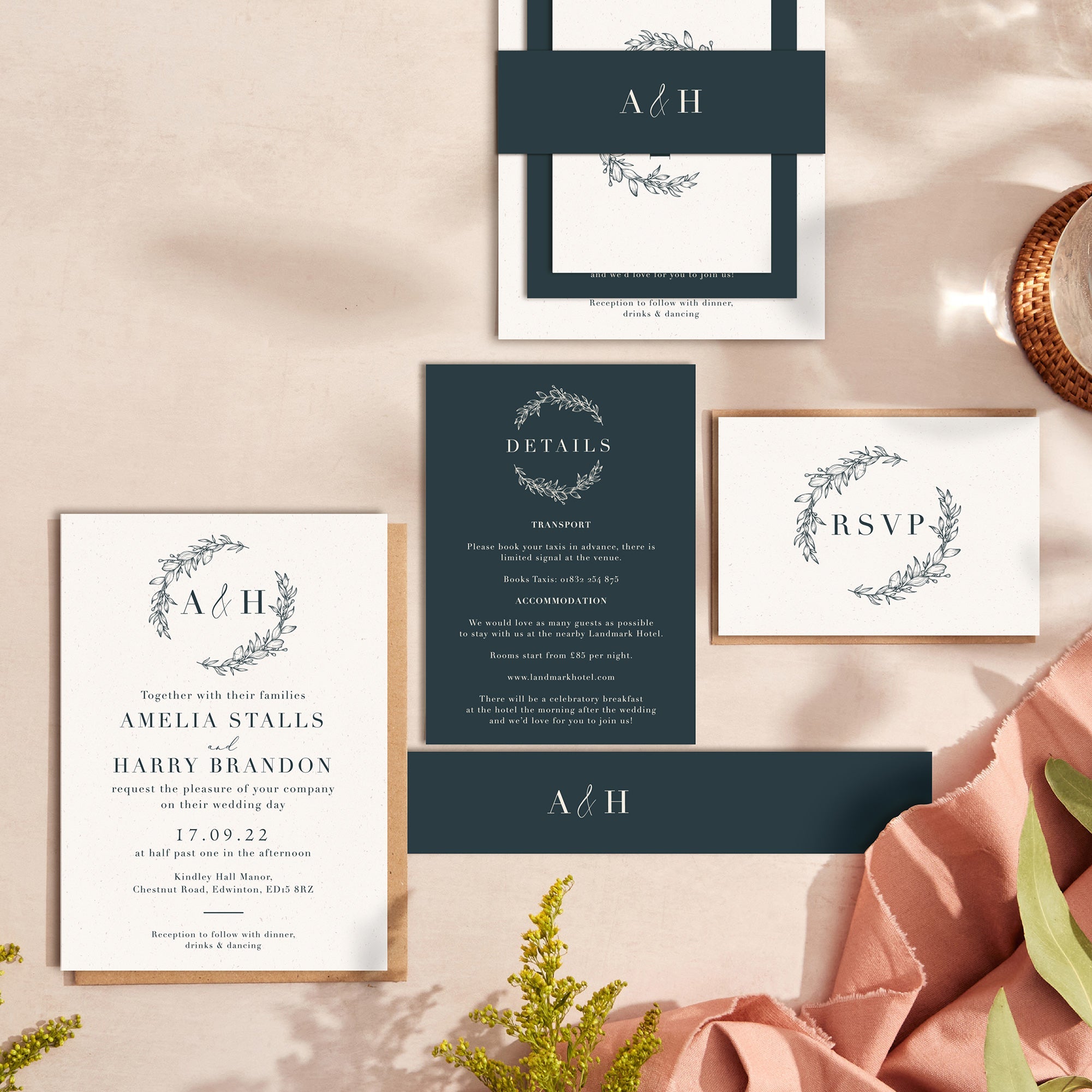 Foliage Monogram wedding stationery suite