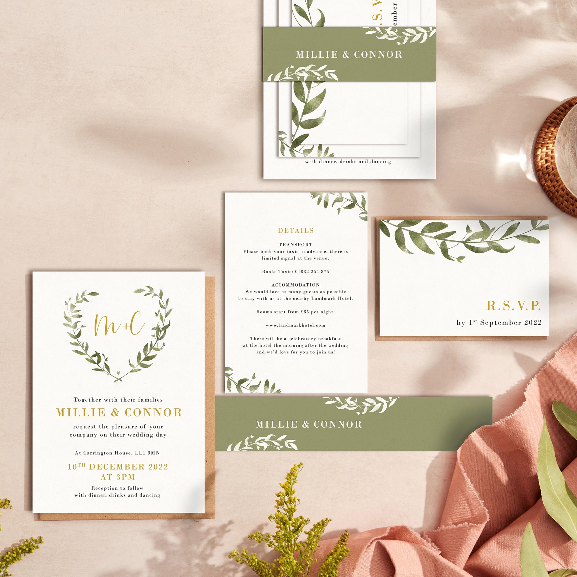 Greenery Botanical wedding stationery suite