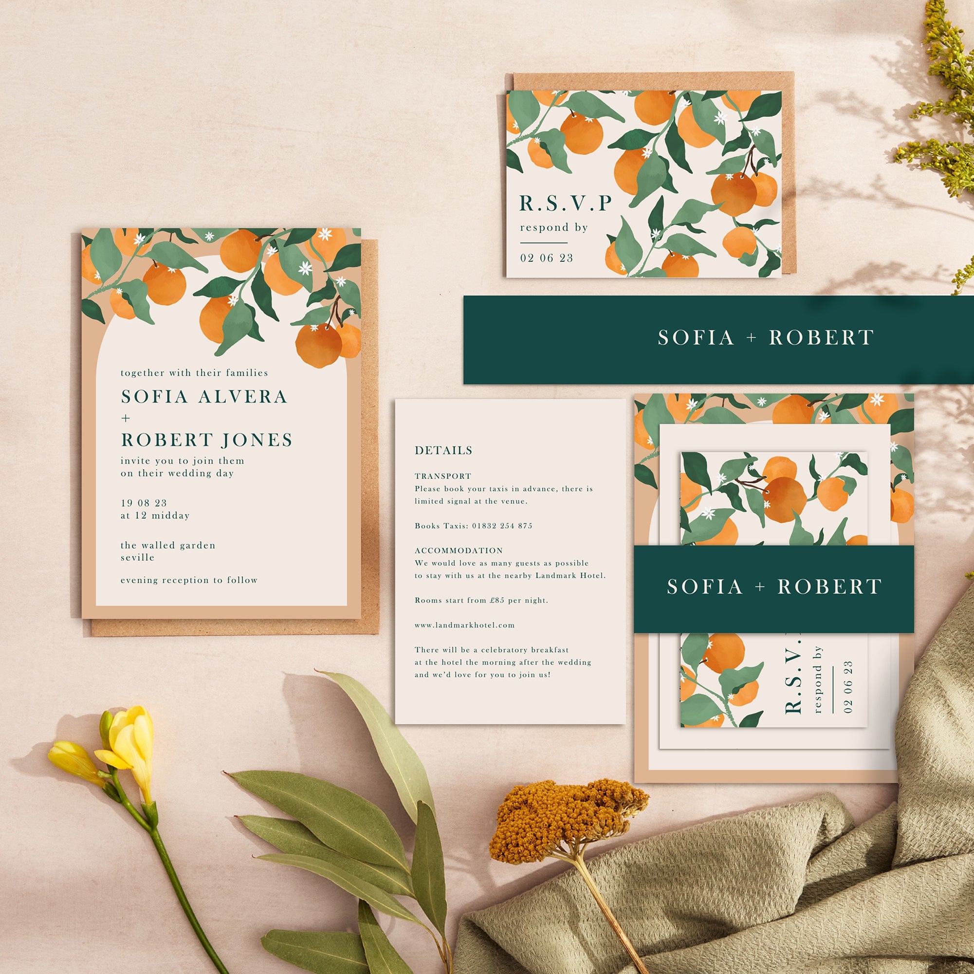 Mediterranean Oranges wedding stationery suite