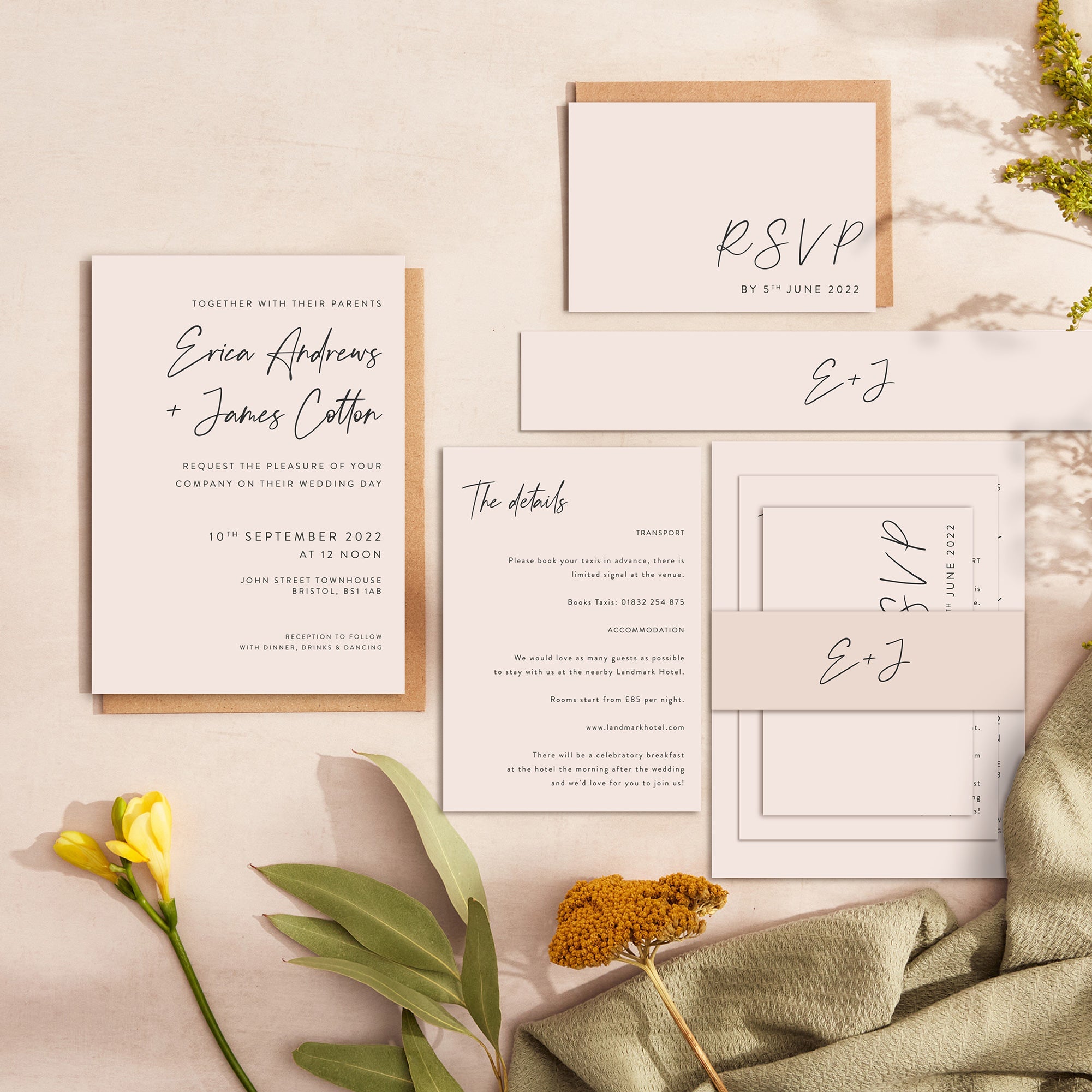 Minimal Script wedding stationery suite