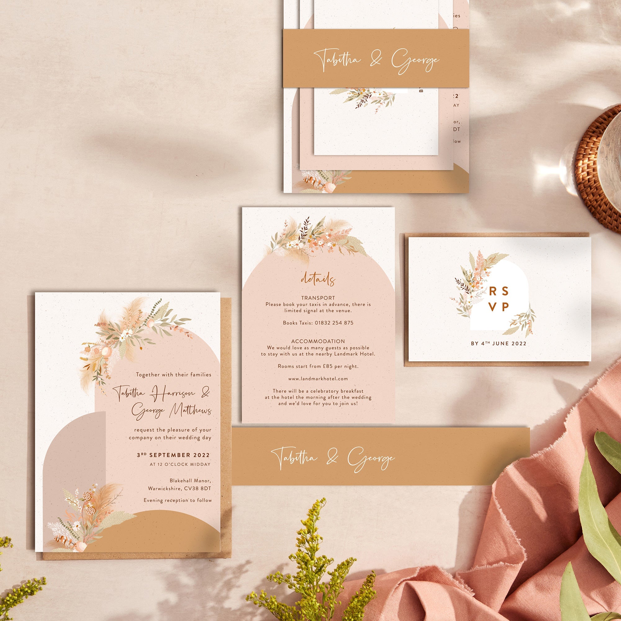 Modern Boho wedding stationery suite